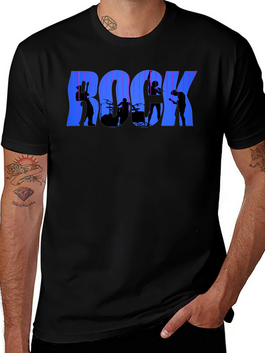 Rock Band Silhouette Graphic Tee - Black Cotton T-Shirt
