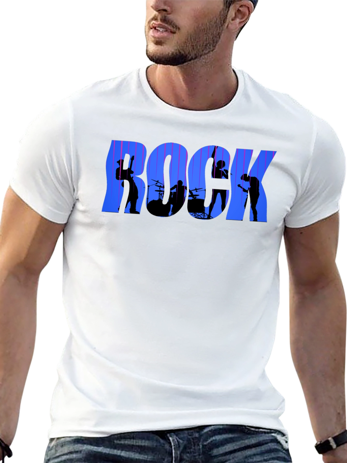 Rock Band Silhouette Graphic Tee - Black Cotton T-Shirt