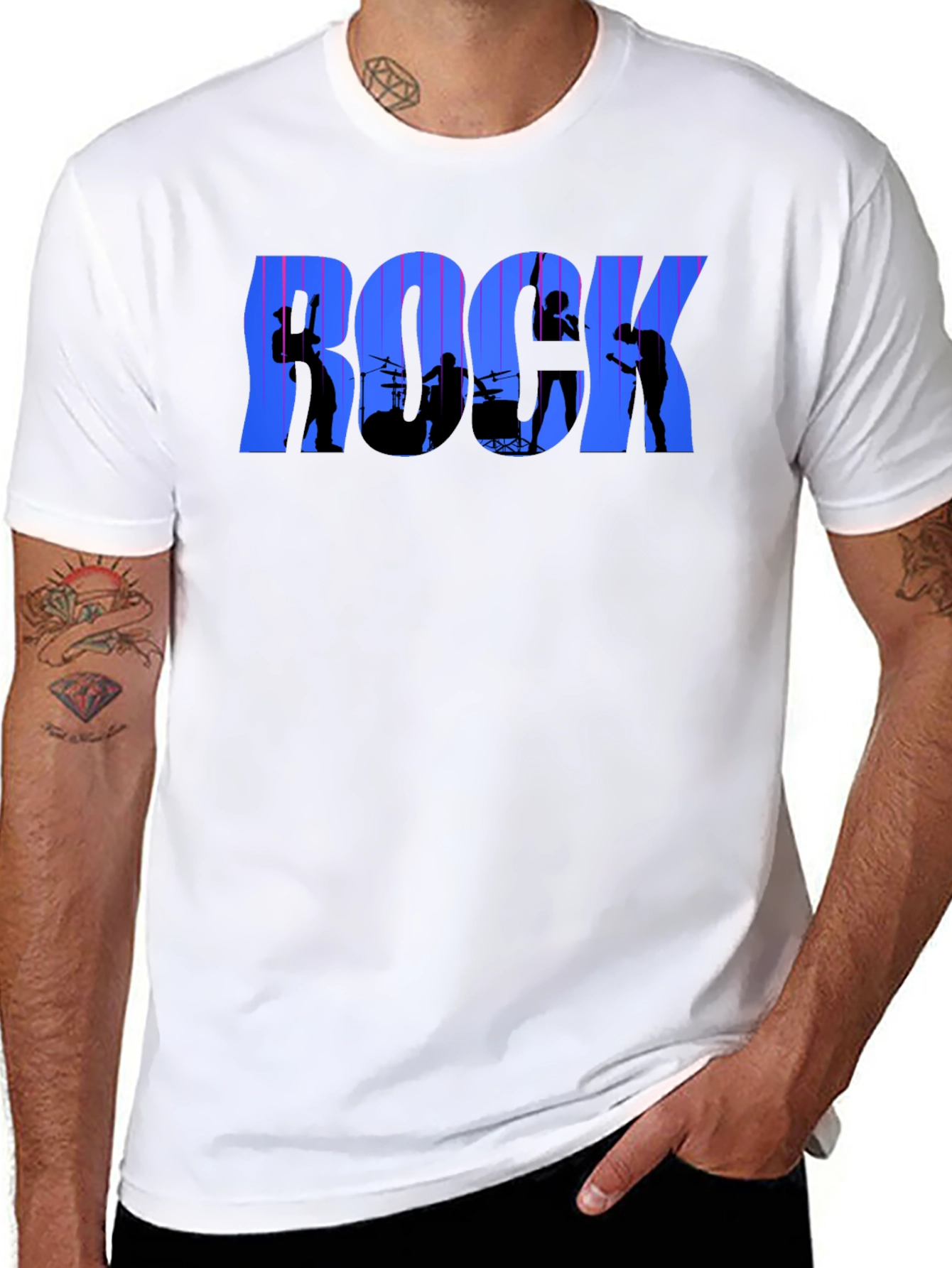 Rock Band Silhouette Graphic Tee - Black Cotton T-Shirt