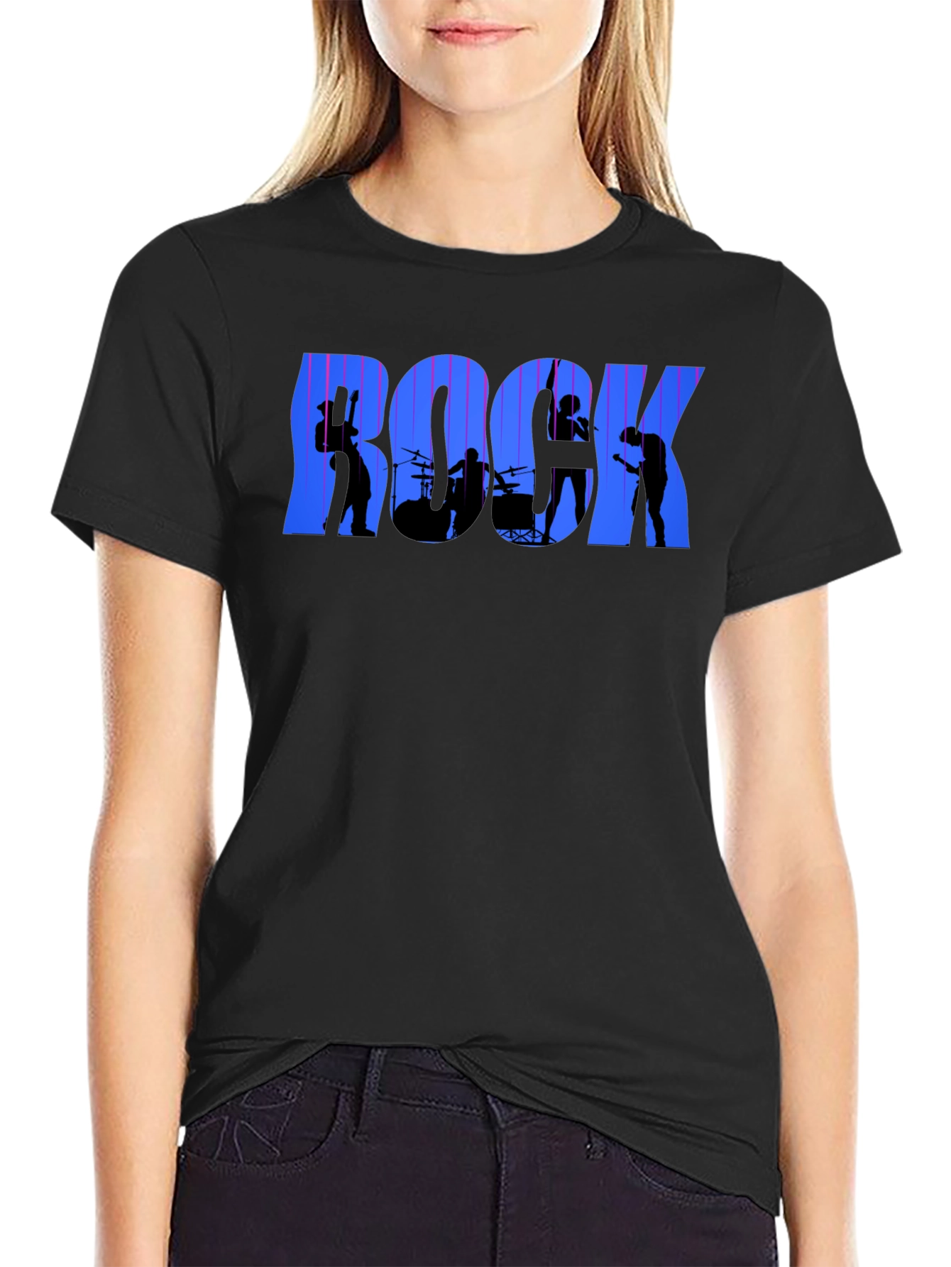 Rock Band Silhouette Graphic Tee - Black Cotton T-Shirt
