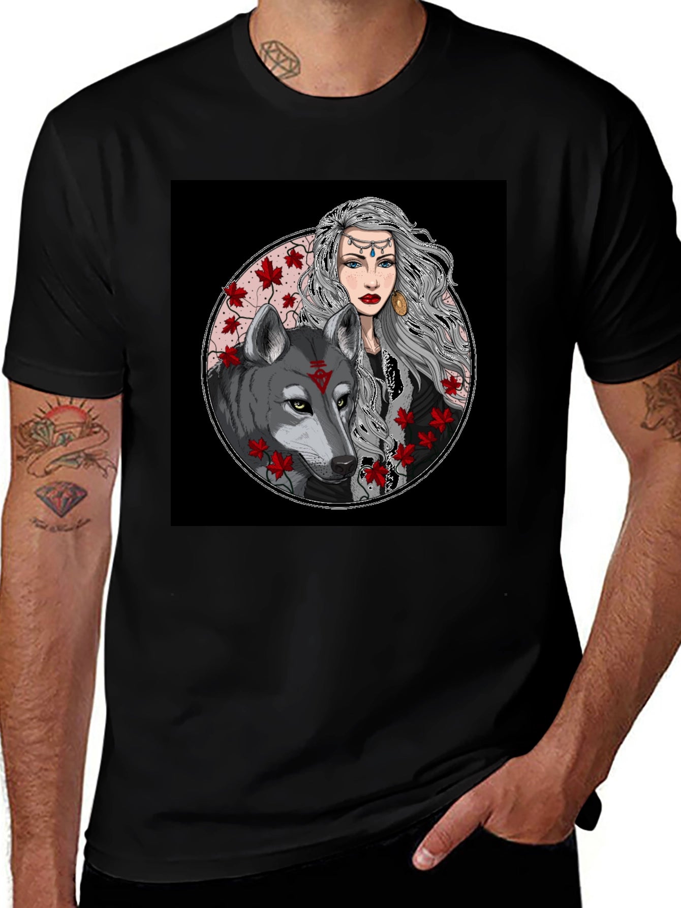 Wolf & Woman Graphic Tee - Black