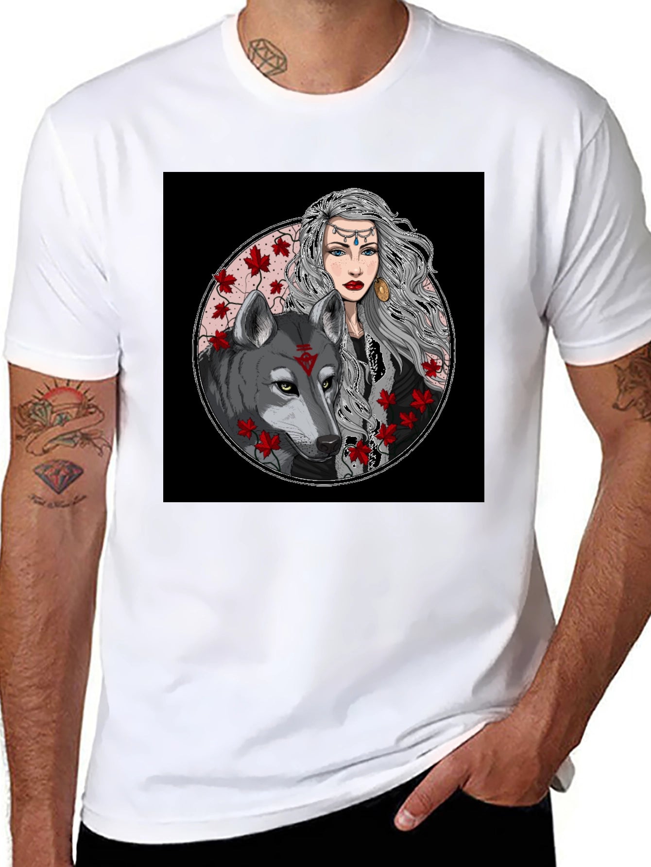Wolf & Woman Graphic Tee - Black