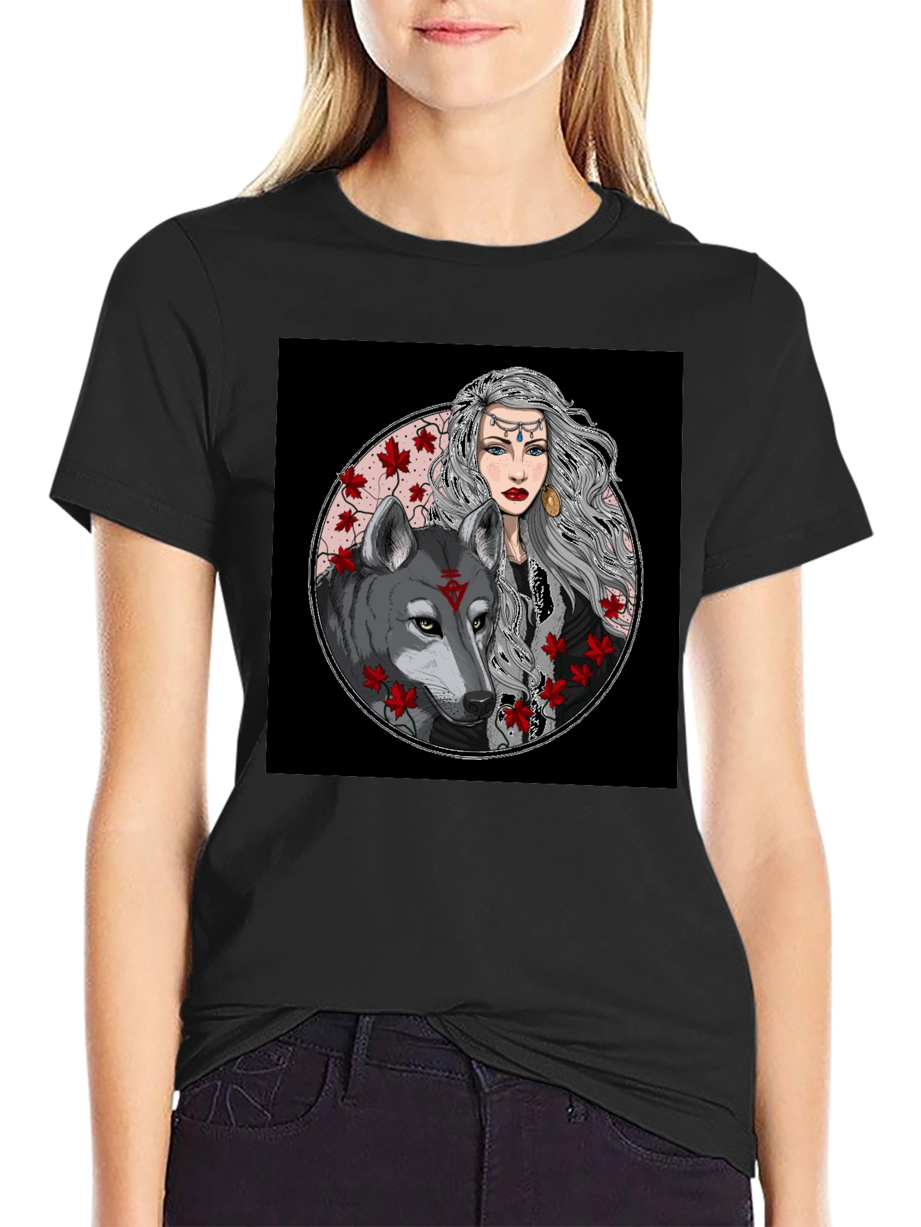 Wolf & Woman Graphic Tee - Black