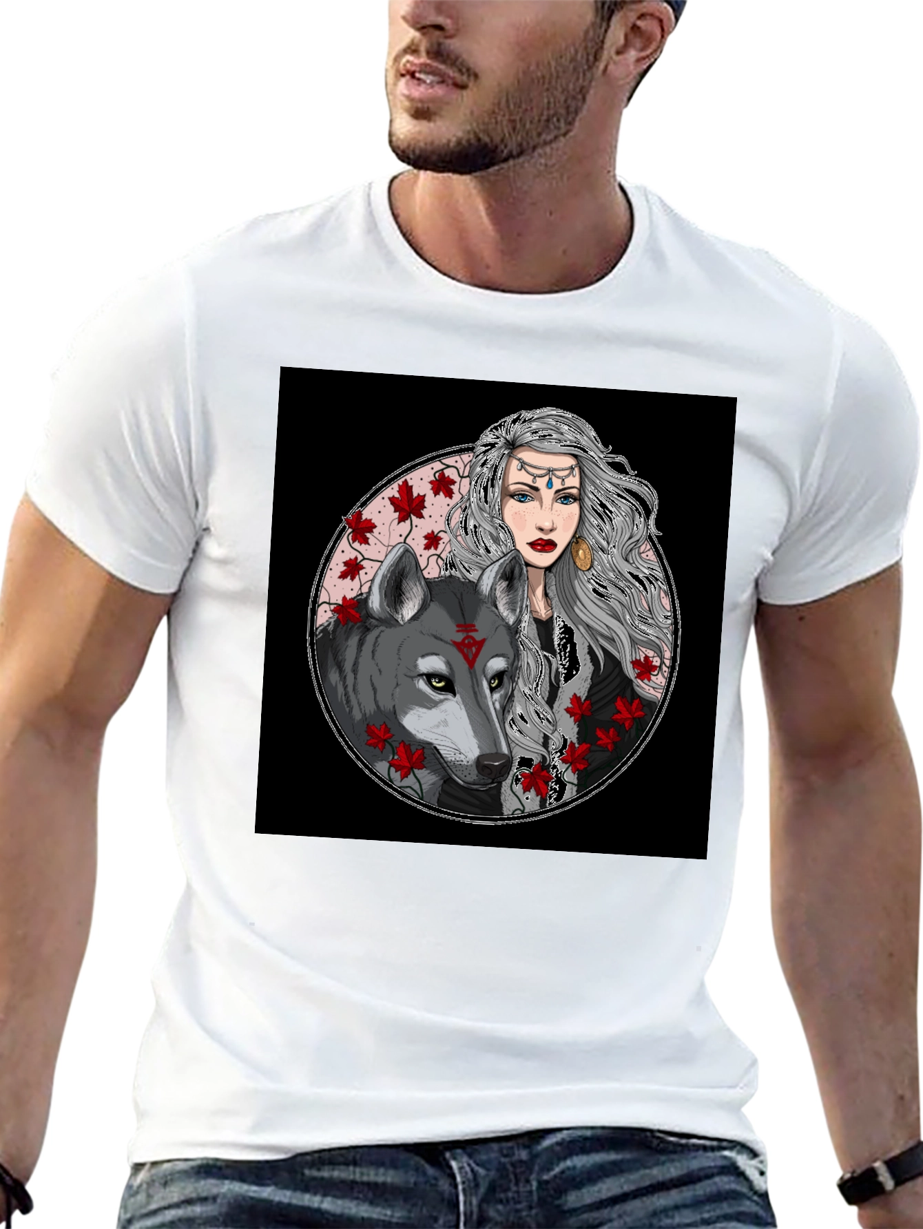 Wolf & Woman Graphic Tee - Black