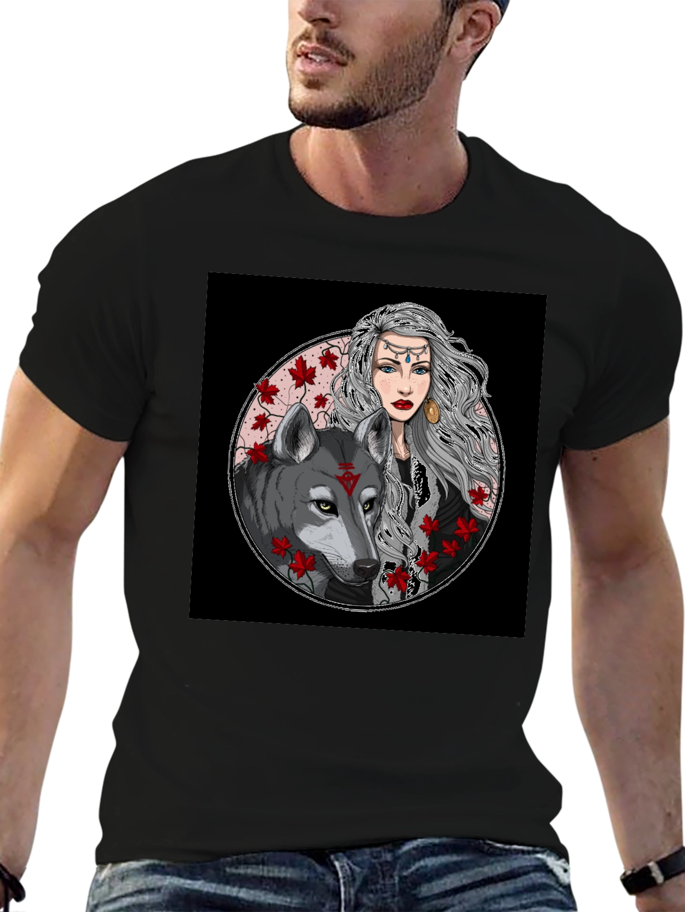 Wolf & Woman Graphic Tee - Black