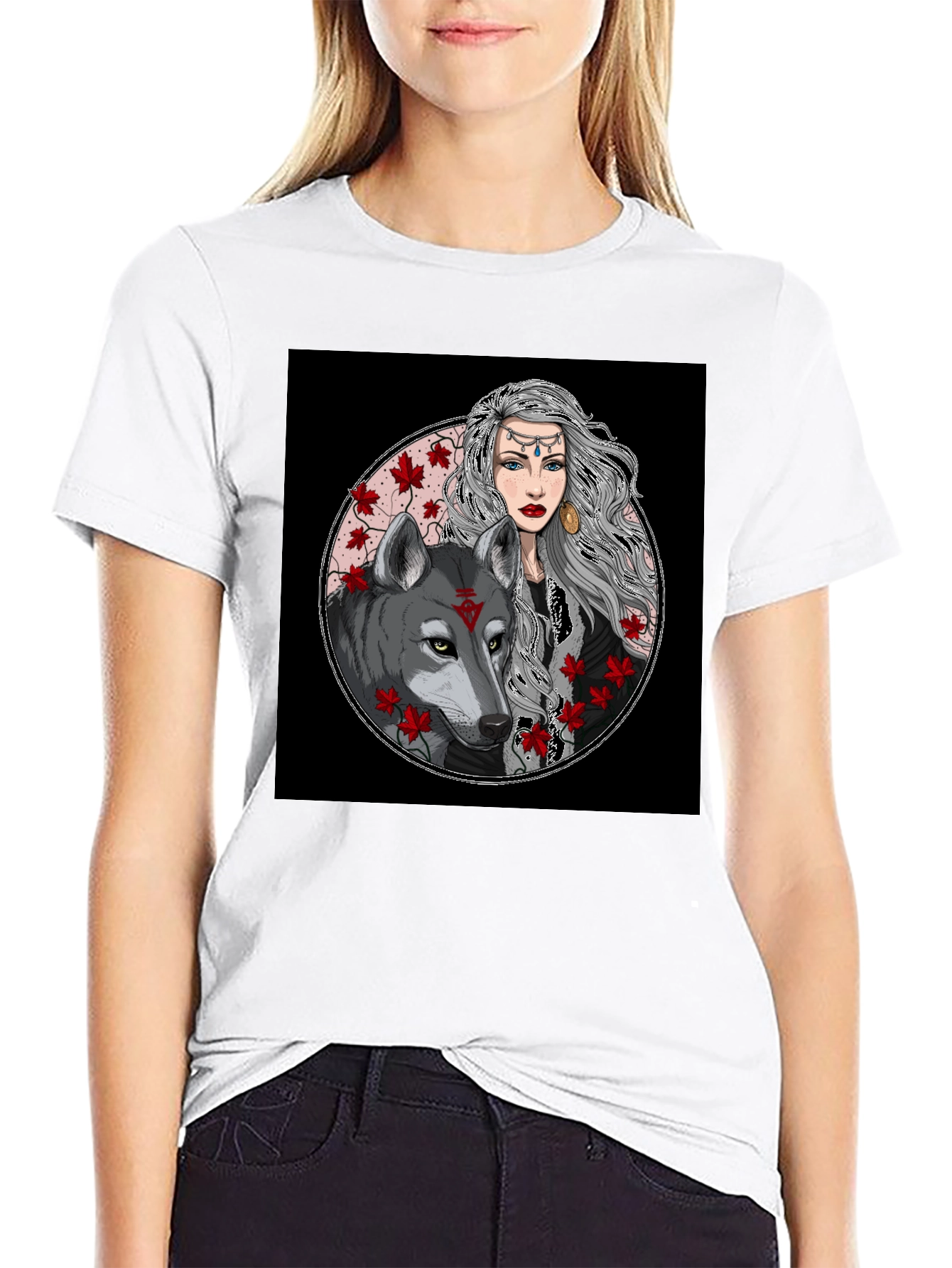Wolf & Woman Graphic Tee - Black