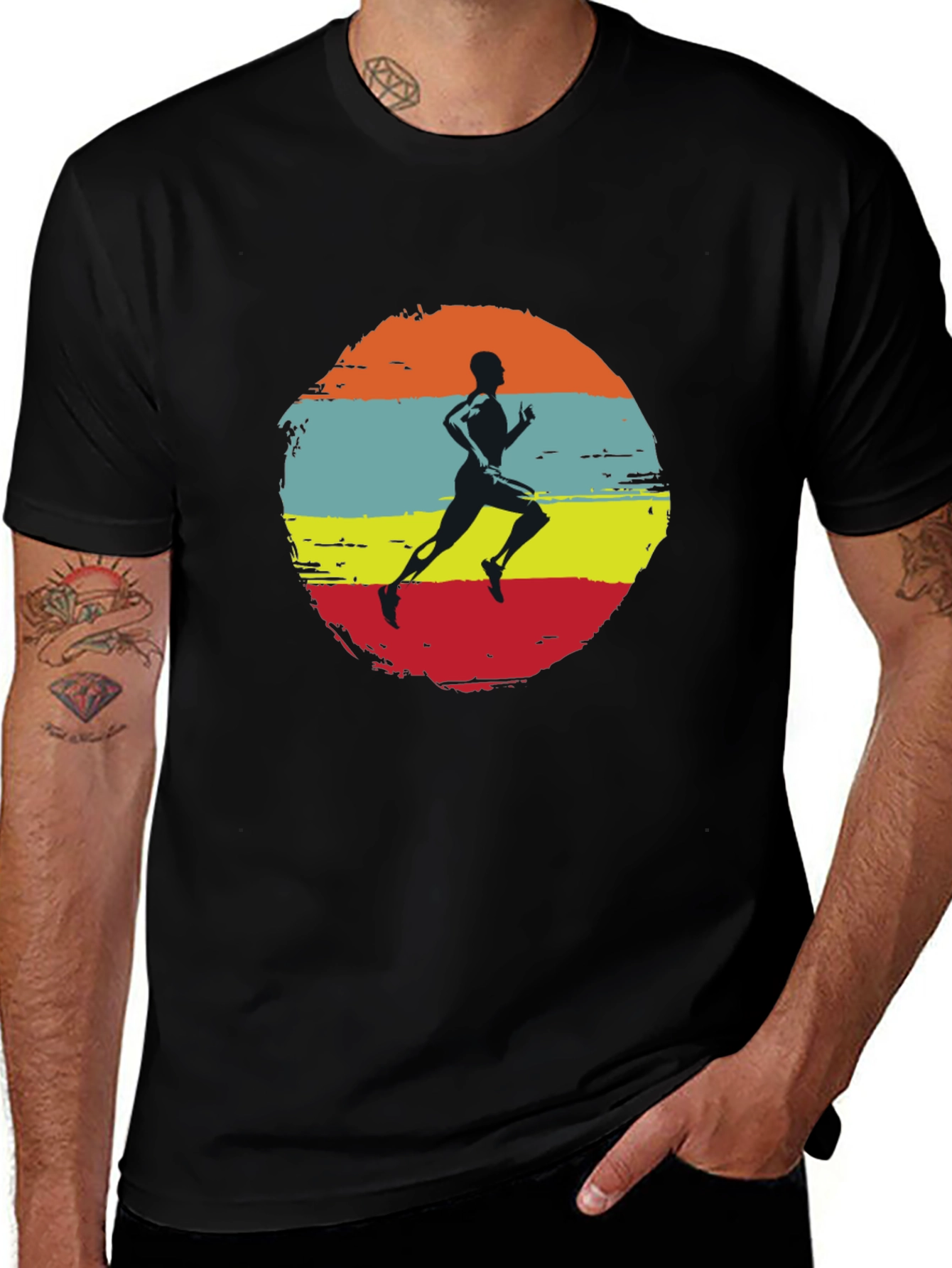 Retro Runner Graphic Tee - Black Cotton T-Shirt