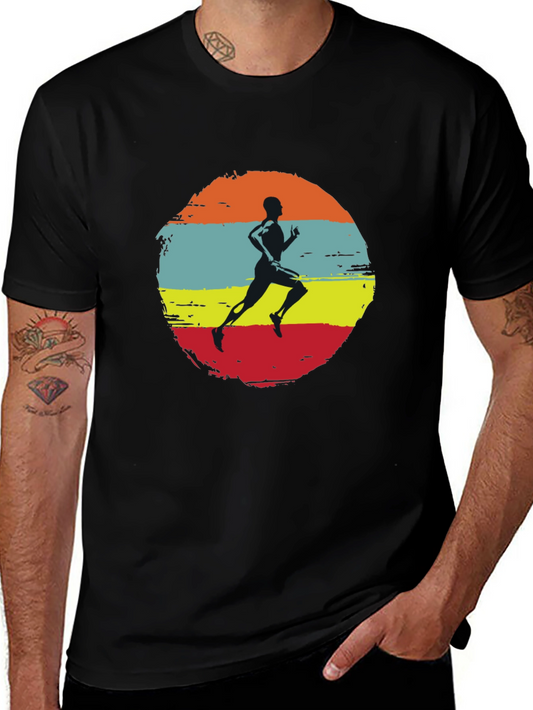 Retro Runner Graphic Tee - Black Cotton T-Shirt