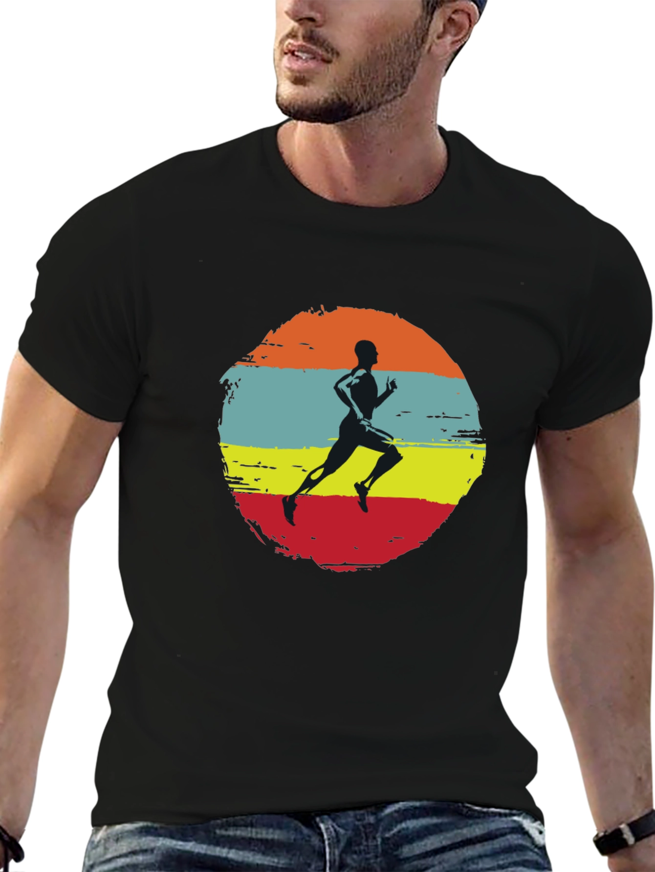 Retro Runner Graphic Tee - Black Cotton T-Shirt