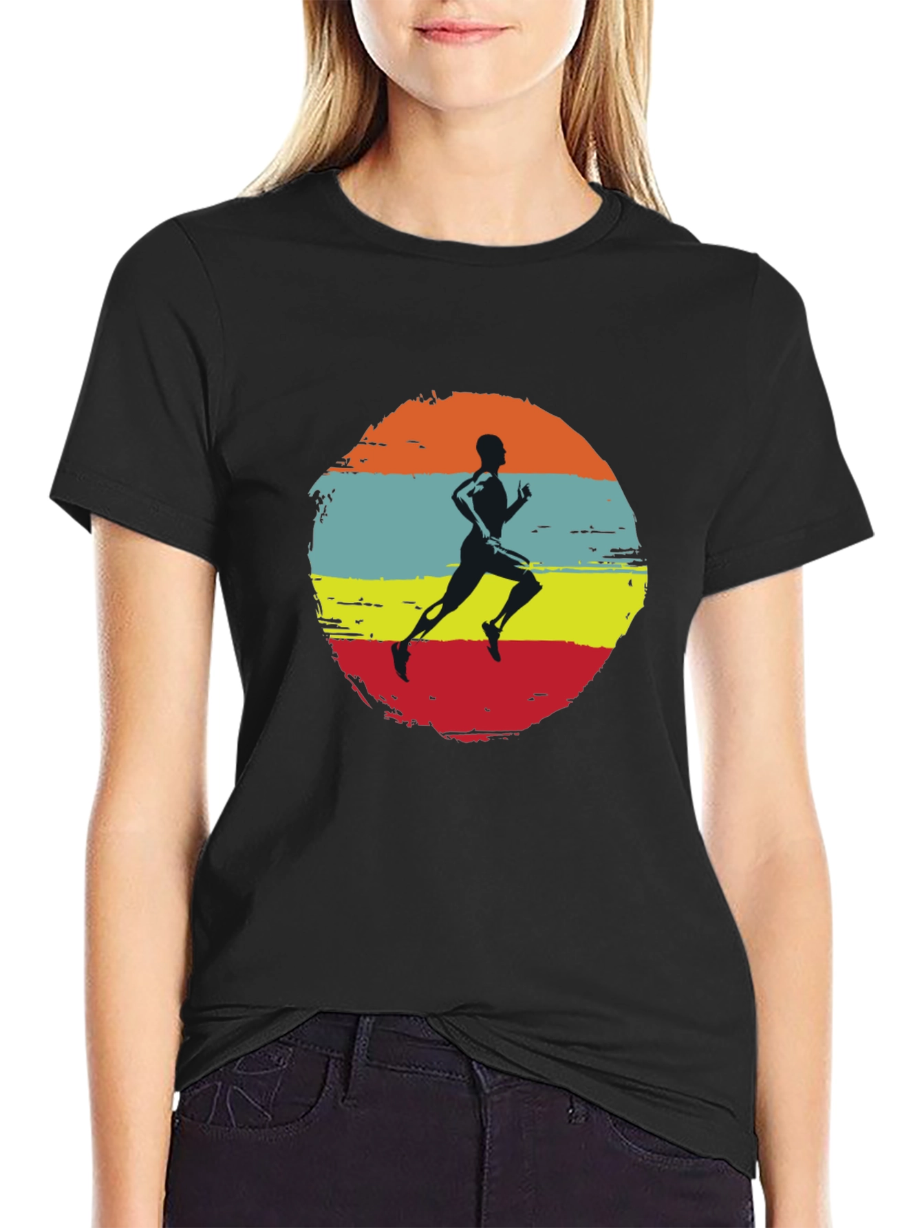 Retro Runner Graphic Tee - Black Cotton T-Shirt