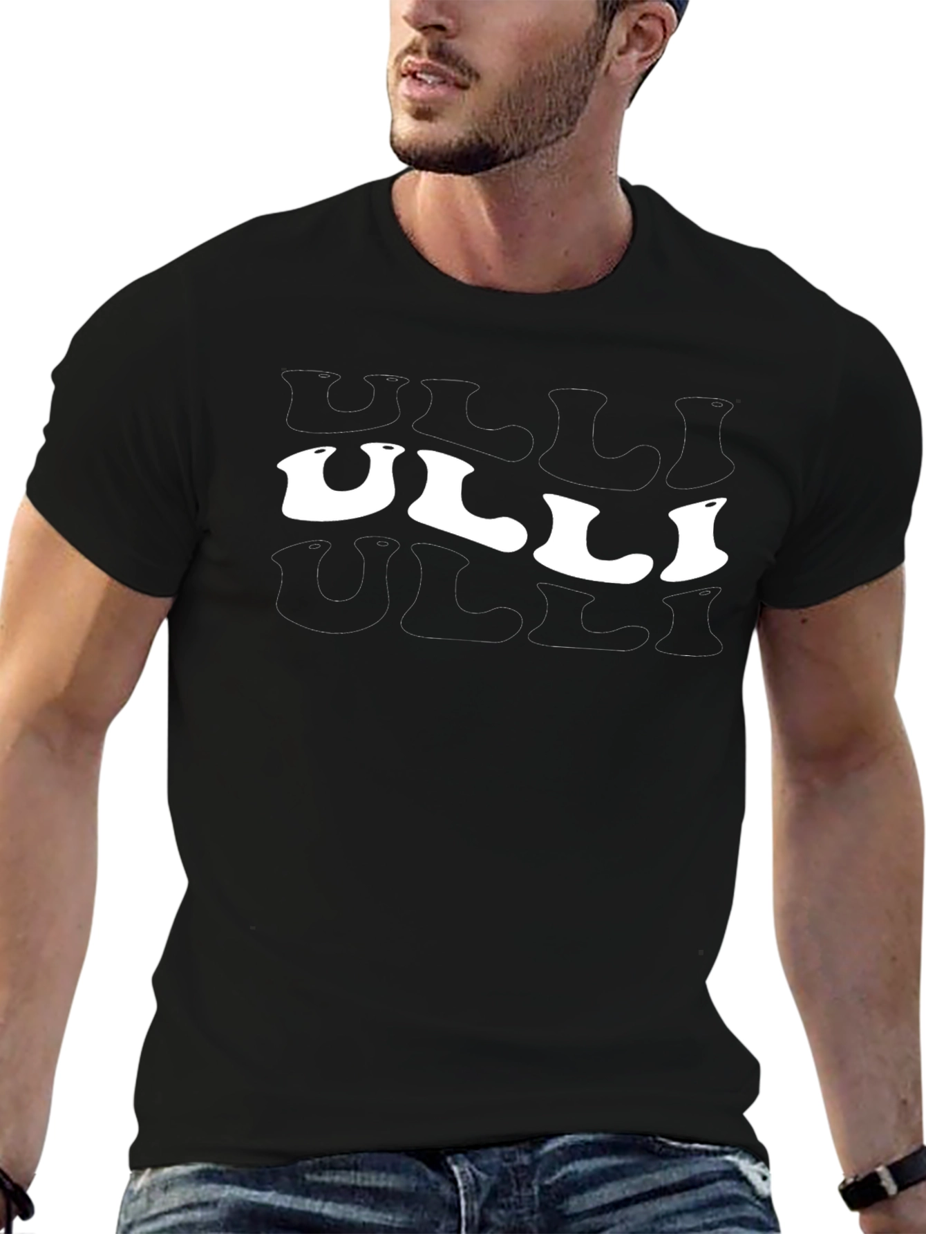 Ulli Graphic Print Black Crew Neck Tee