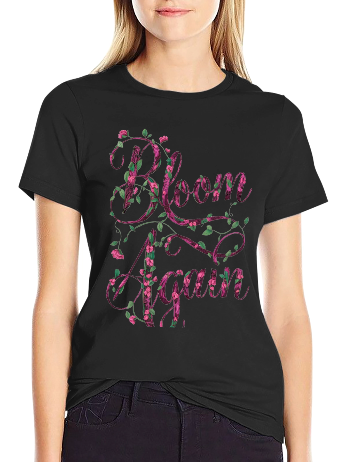 Bloom Again Floral Graphic T-Shirt - Black