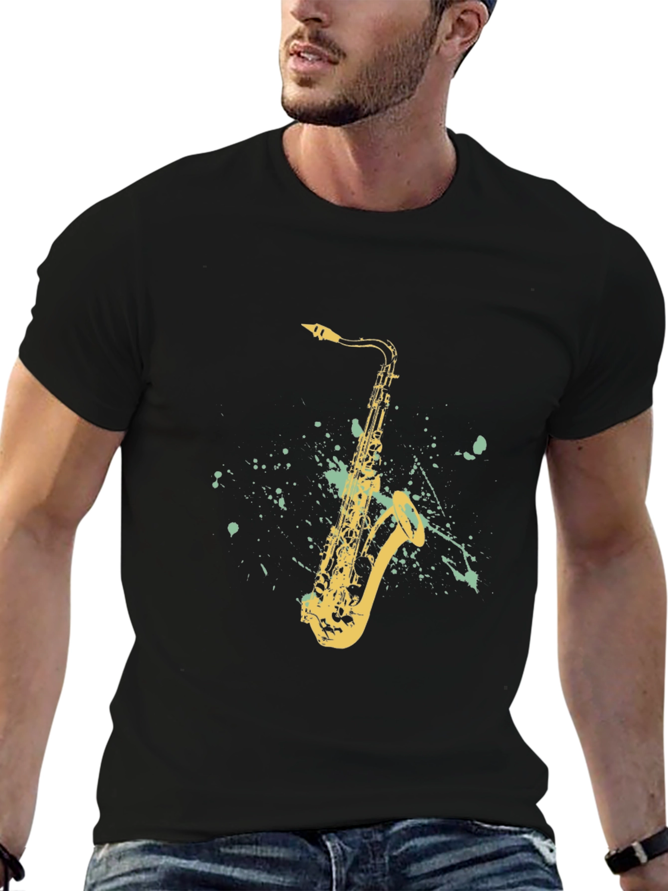 Saxophone Graphic T-Shirt - Black Cotton Tee