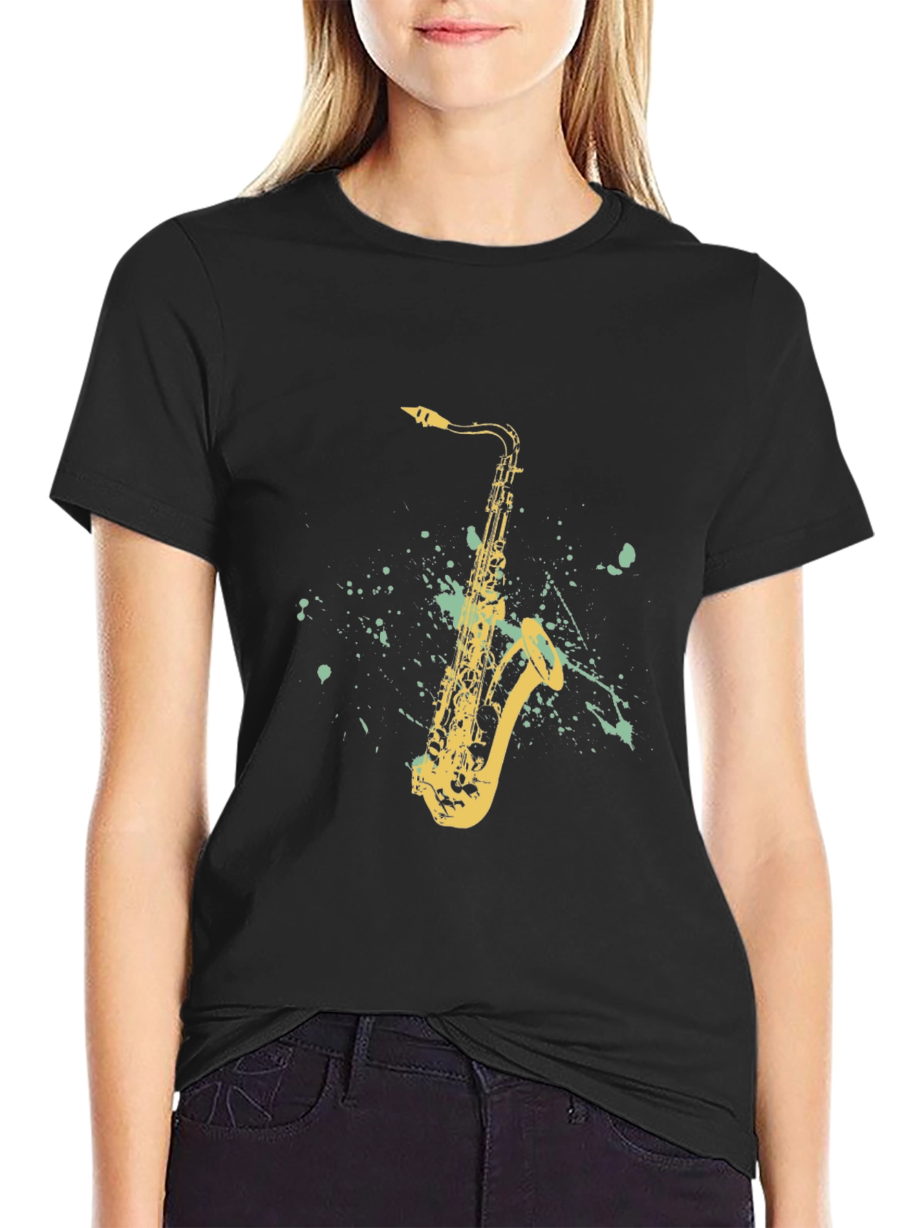 Saxophone Graphic T-Shirt - Black Cotton Tee
