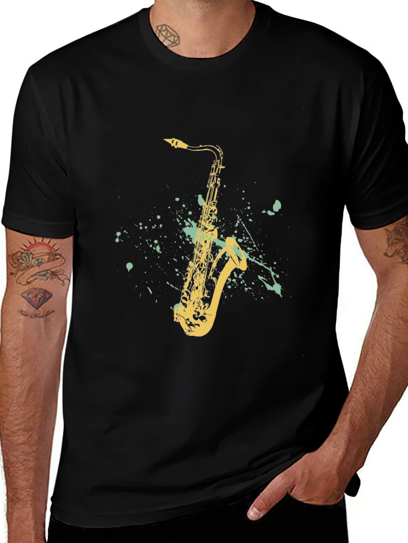 Saxophone Graphic T-Shirt - Black Cotton Tee