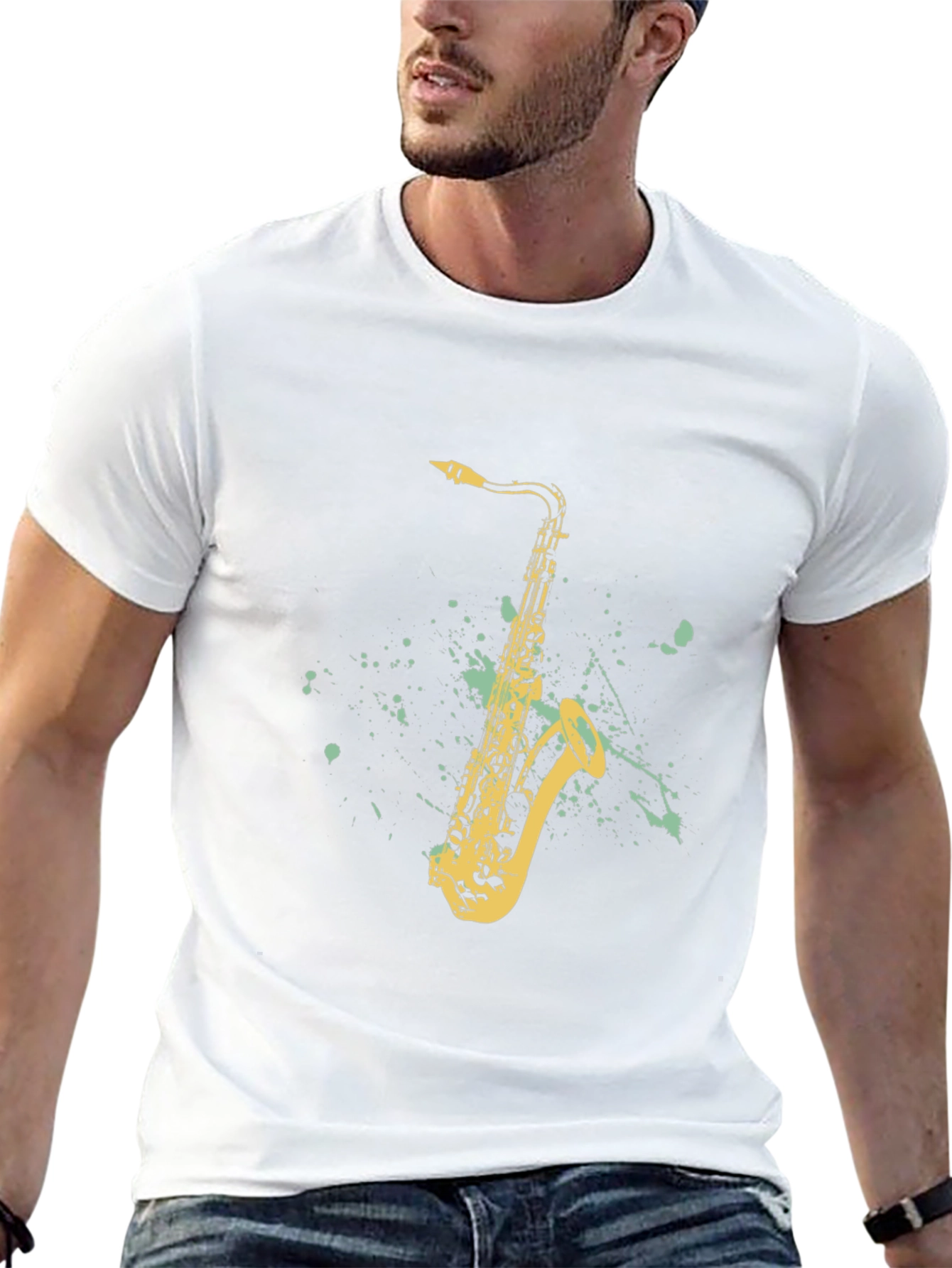 Saxophone Graphic T-Shirt - Black Cotton Tee