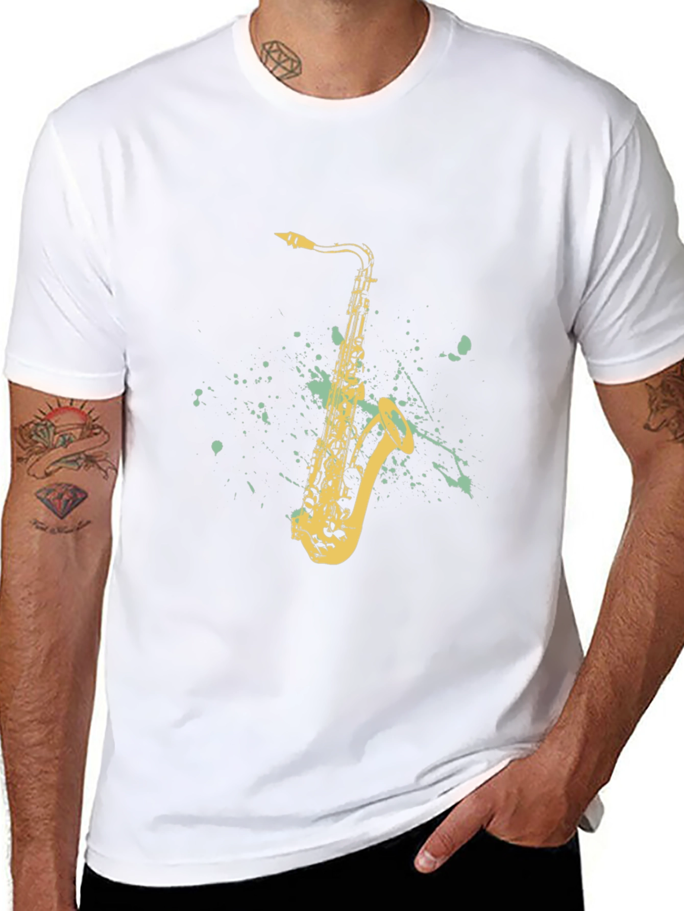 Saxophone Graphic T-Shirt - Black Cotton Tee