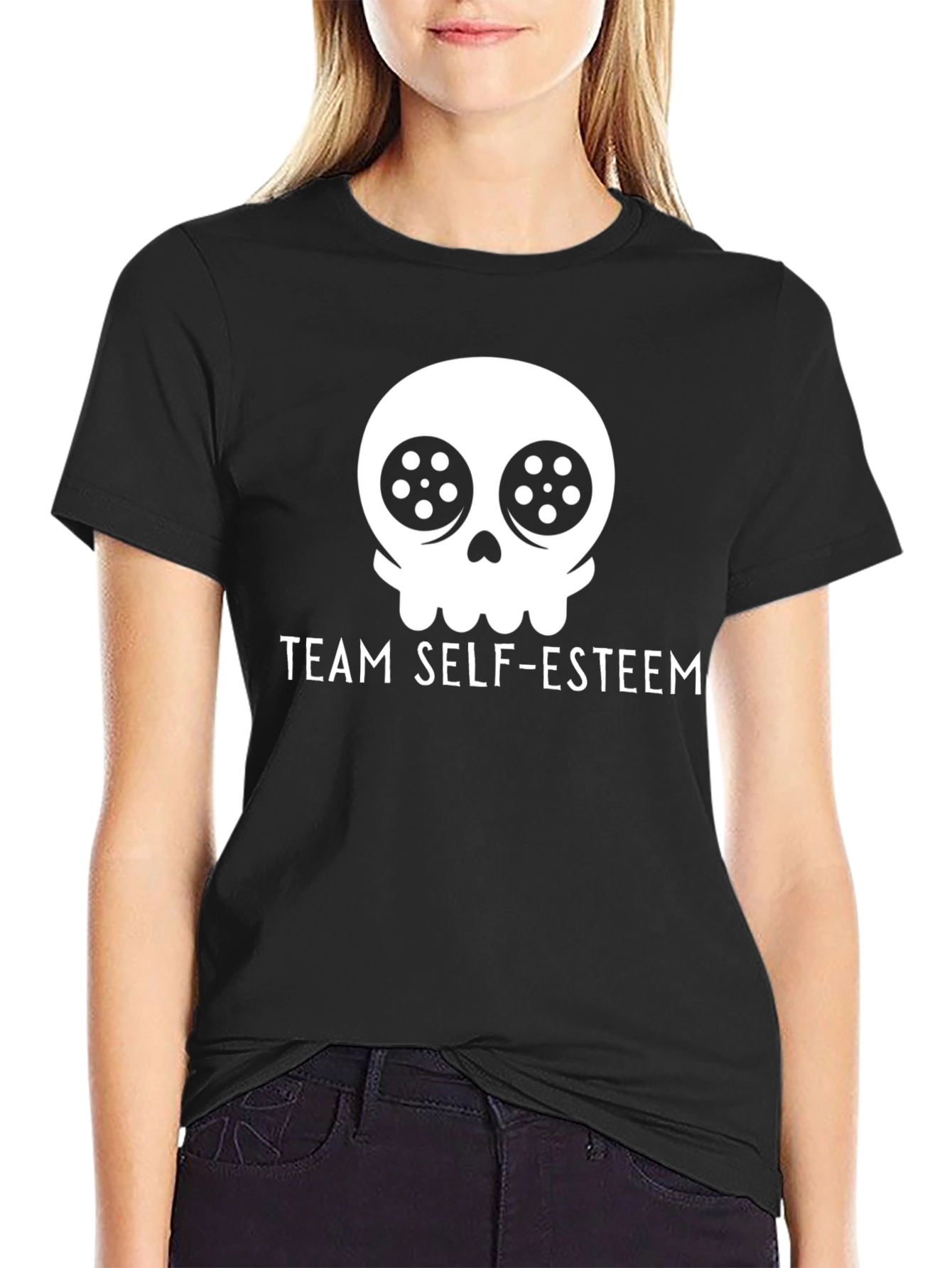Team Self-Esteem Skull Graphic Tee - Black Cotton T-Shirt