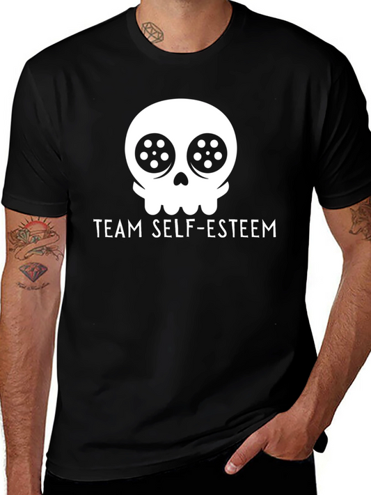 Team Self-Esteem Skull Graphic Tee - Black Cotton T-Shirt