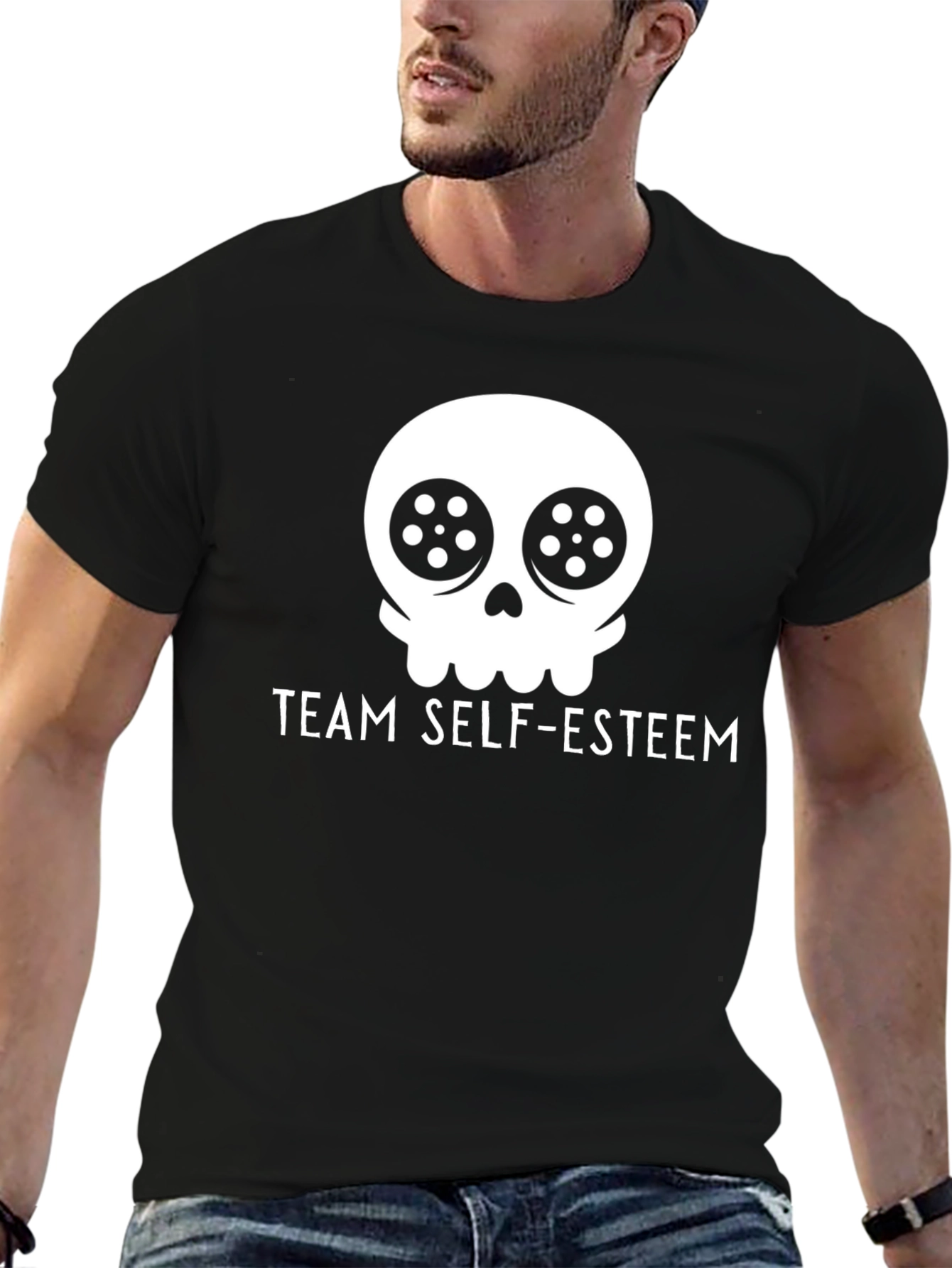 Team Self-Esteem Skull Graphic Tee - Black Cotton T-Shirt