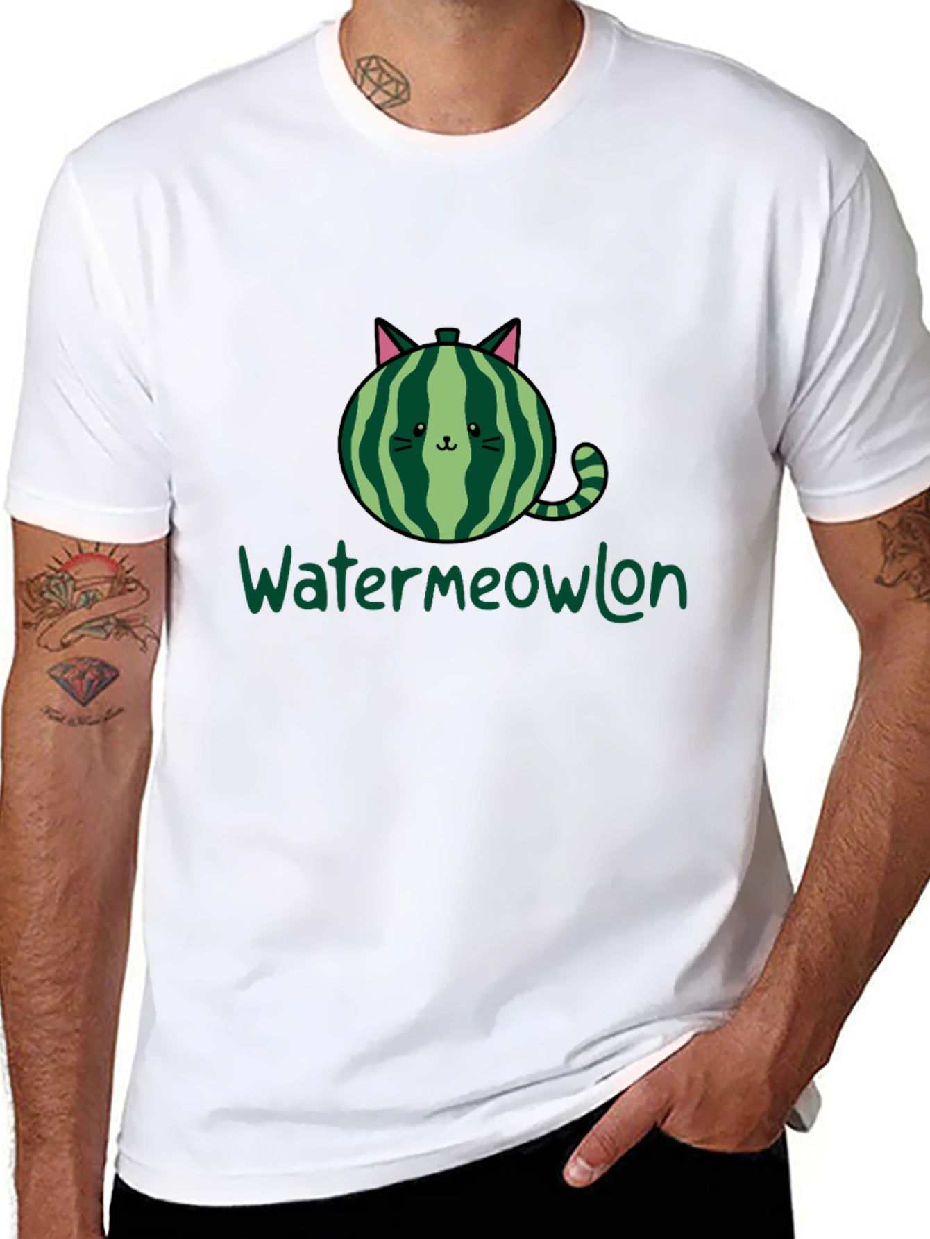 Watermeowlon Cat Watermelon Graphic T-Shirt