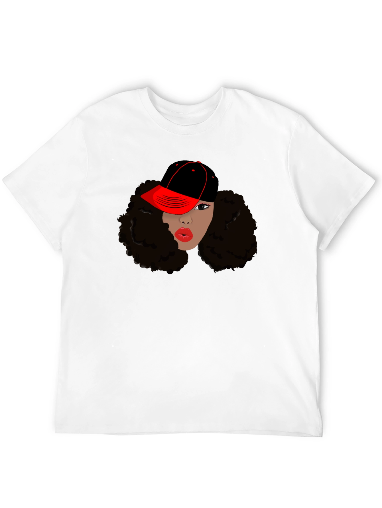 Black T-Shirt with Womans Face and Cap Graphic