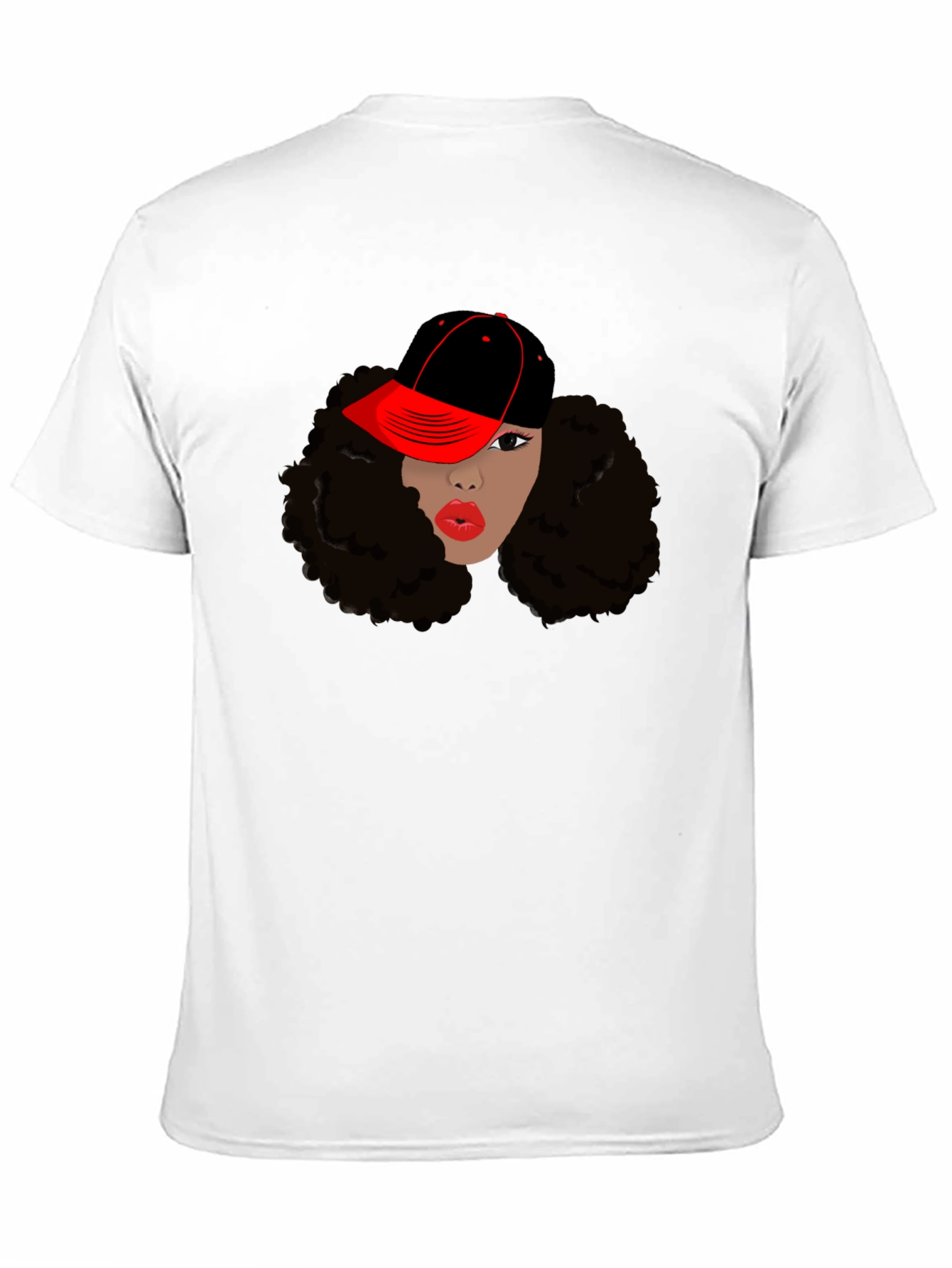 Black T-Shirt with Womans Face and Cap Graphic