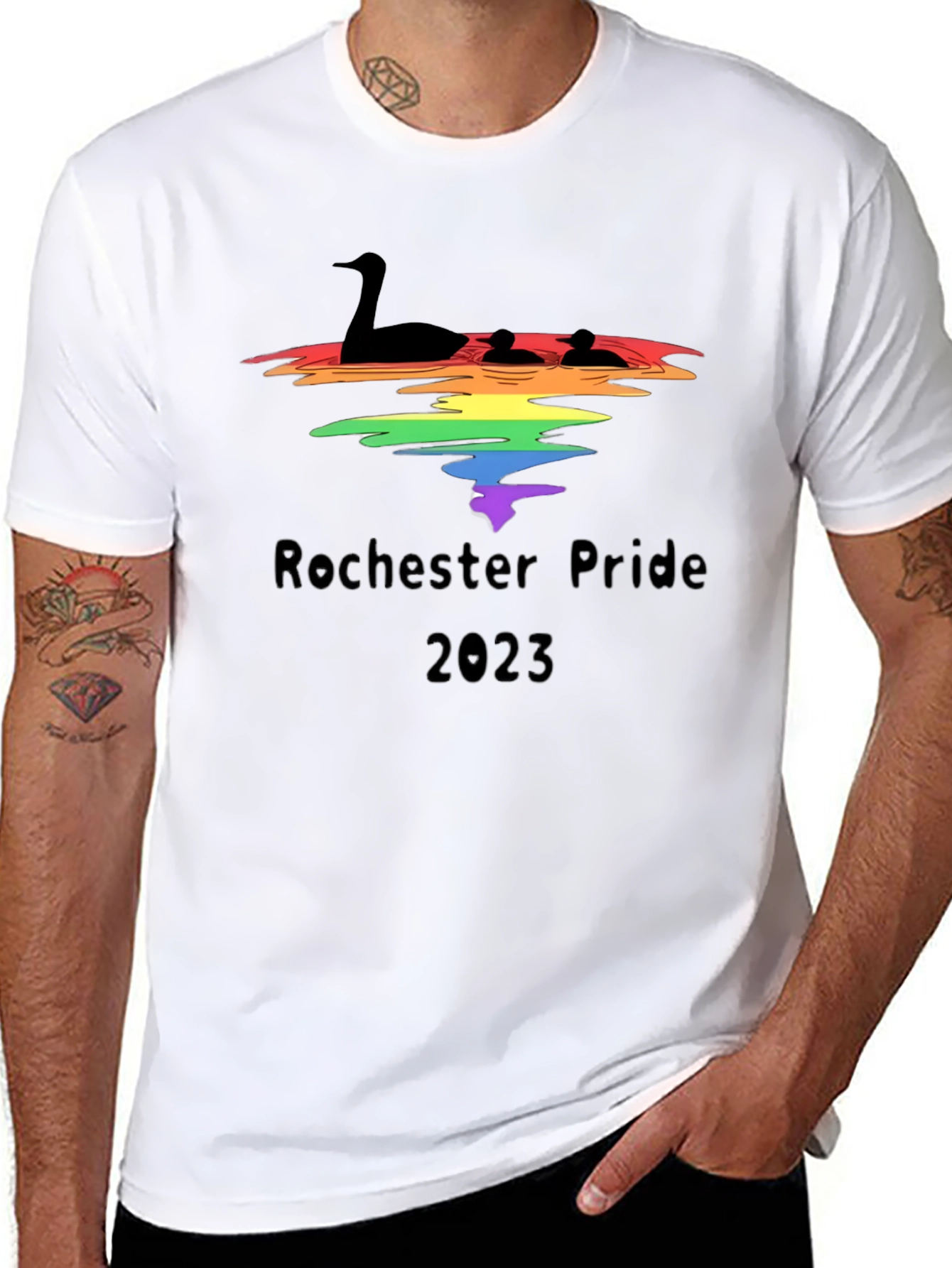 Rochester Pride 2023 Tee - Loon and Rainbow Design