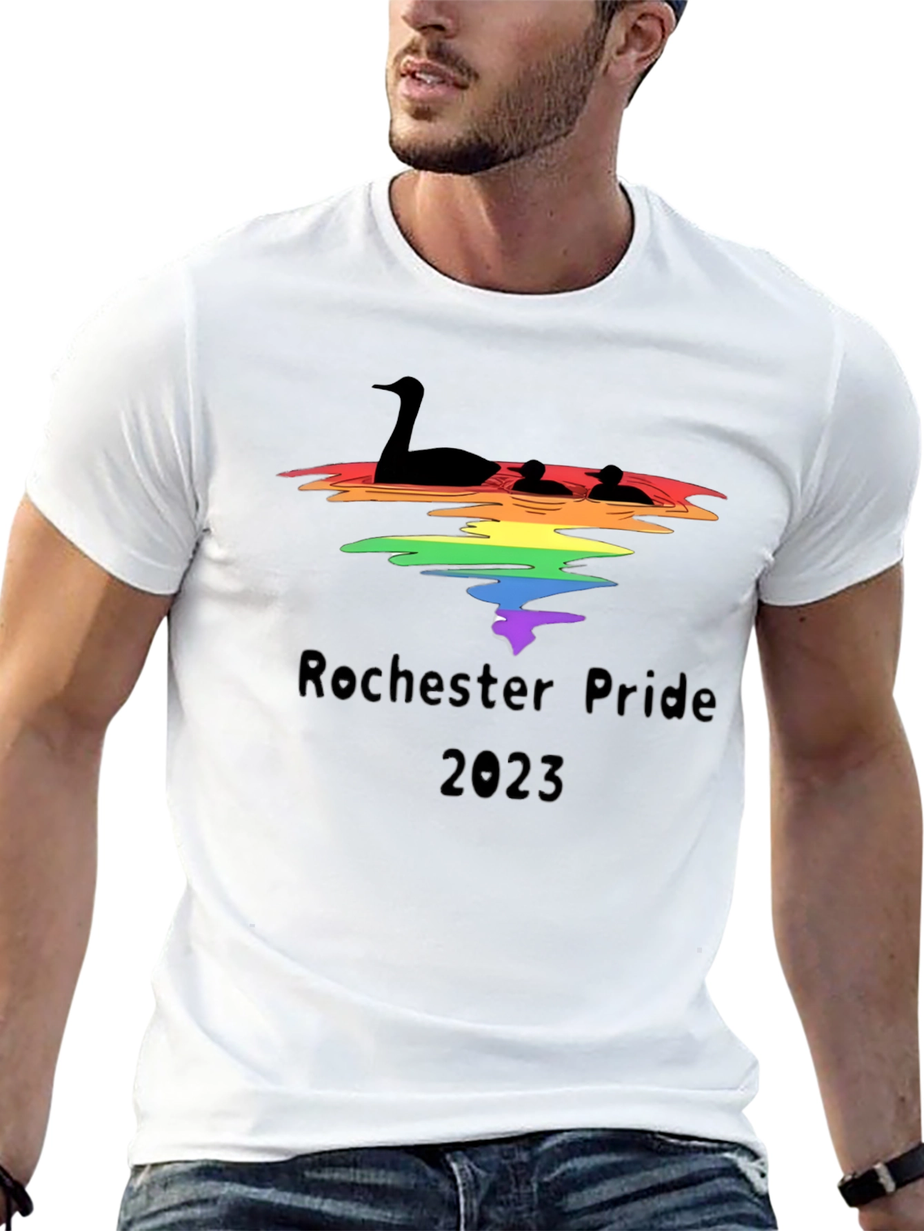 Rochester Pride 2023 Tee - Loon and Rainbow Design
