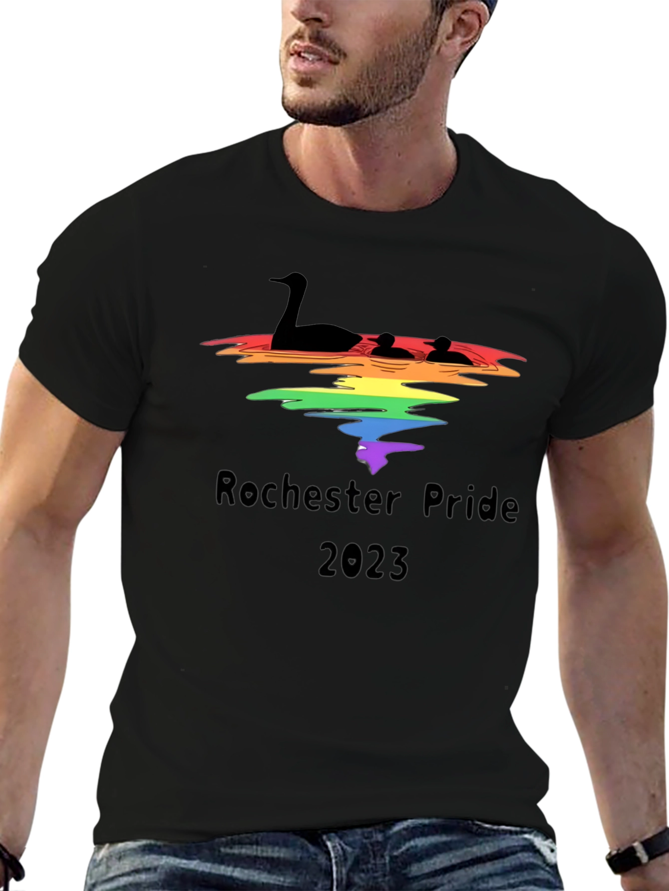 Rochester Pride 2023 Tee - Loon and Rainbow Design