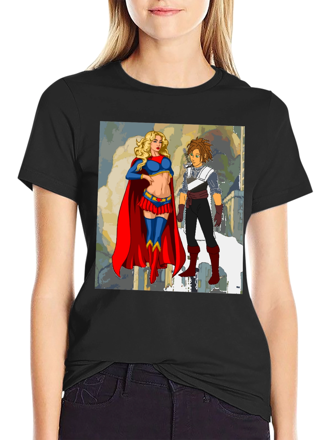 Supergirl & Friend Graphic Tee - Classic Black