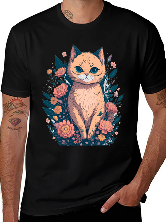 Cat & Floral T-Shirt - Stylish Graphic Tee