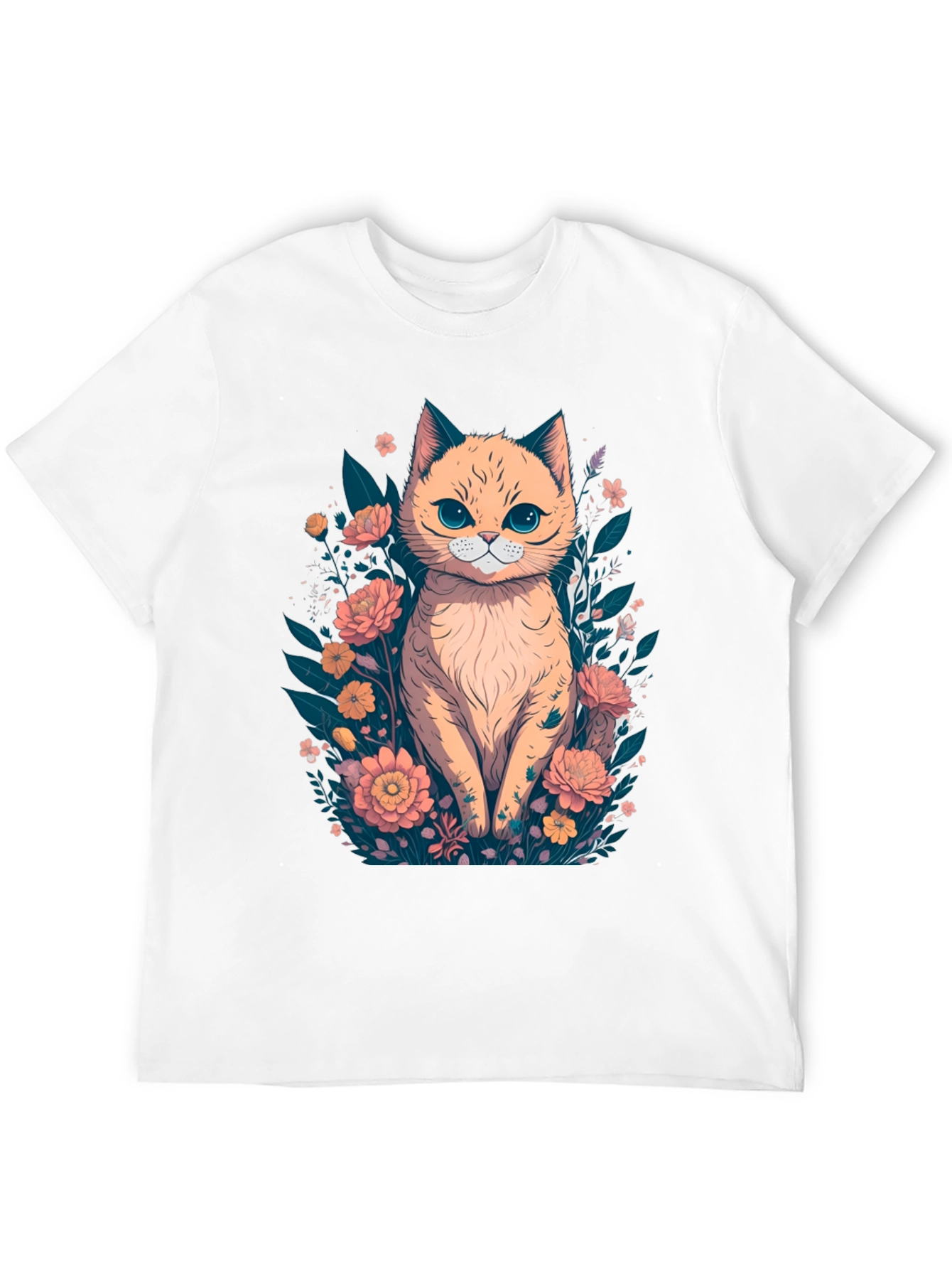 Cat & Floral T-Shirt - Stylish Graphic Tee