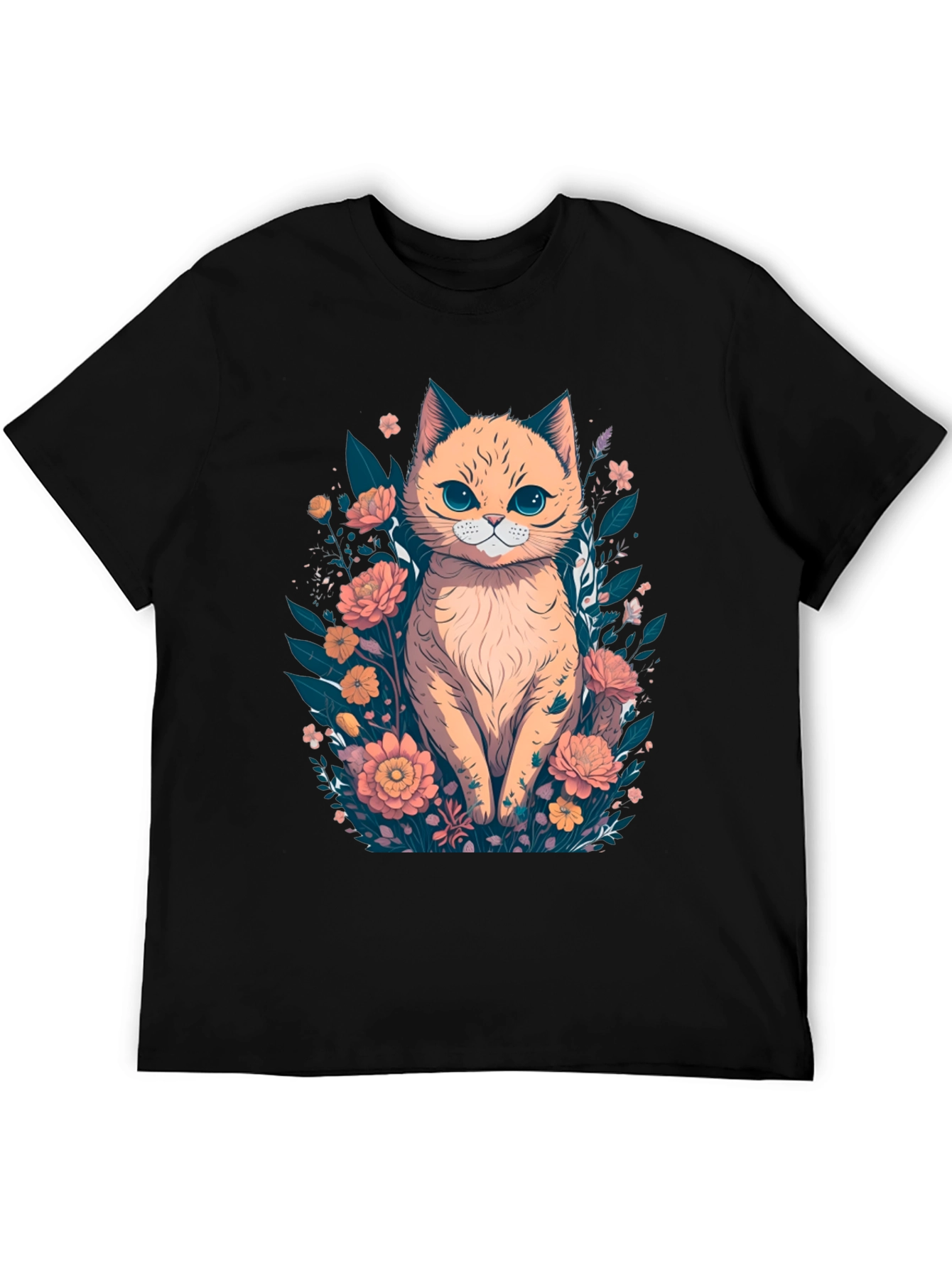 Cat & Floral T-Shirt - Stylish Graphic Tee