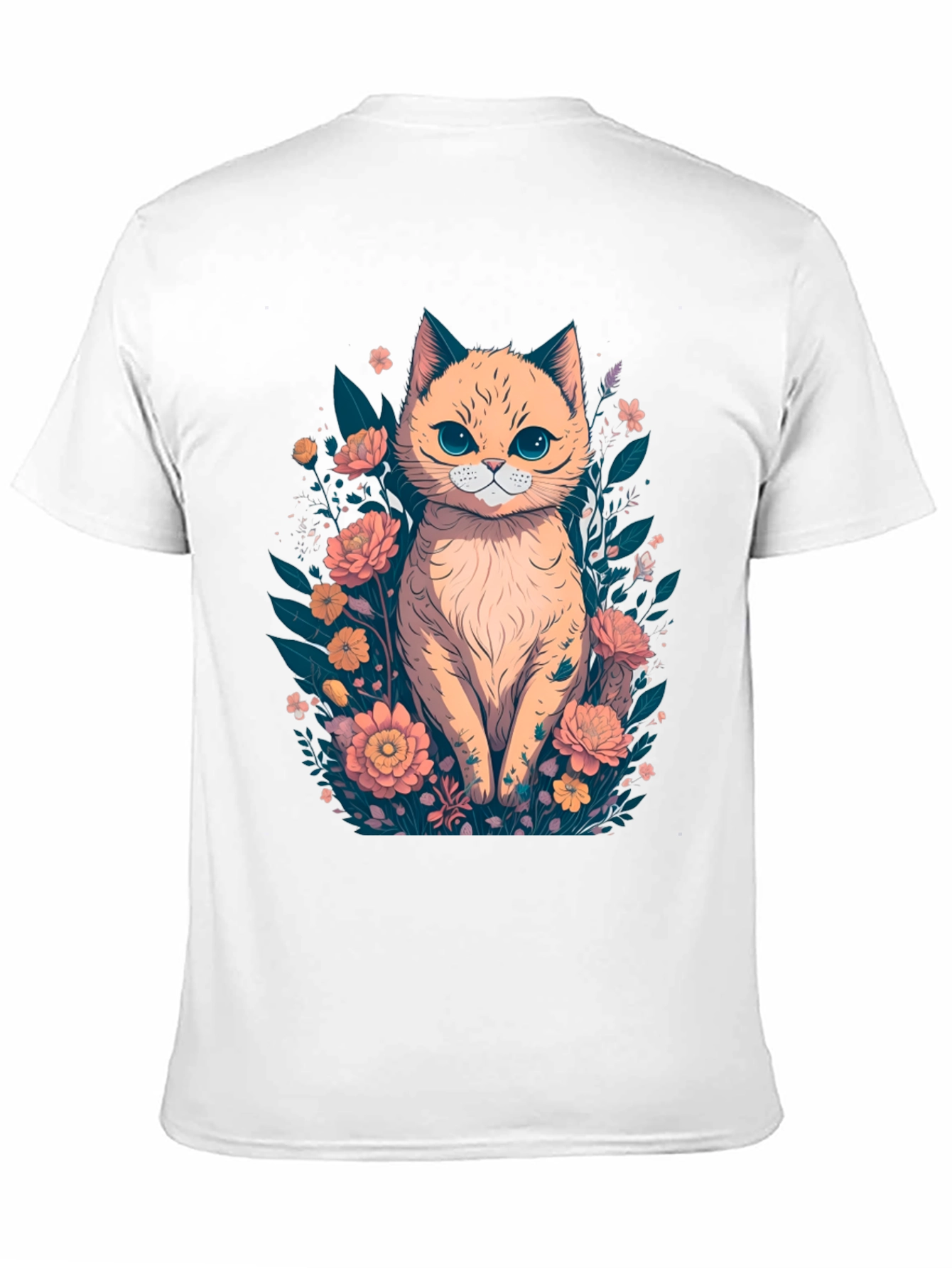 Cat & Floral T-Shirt - Stylish Graphic Tee