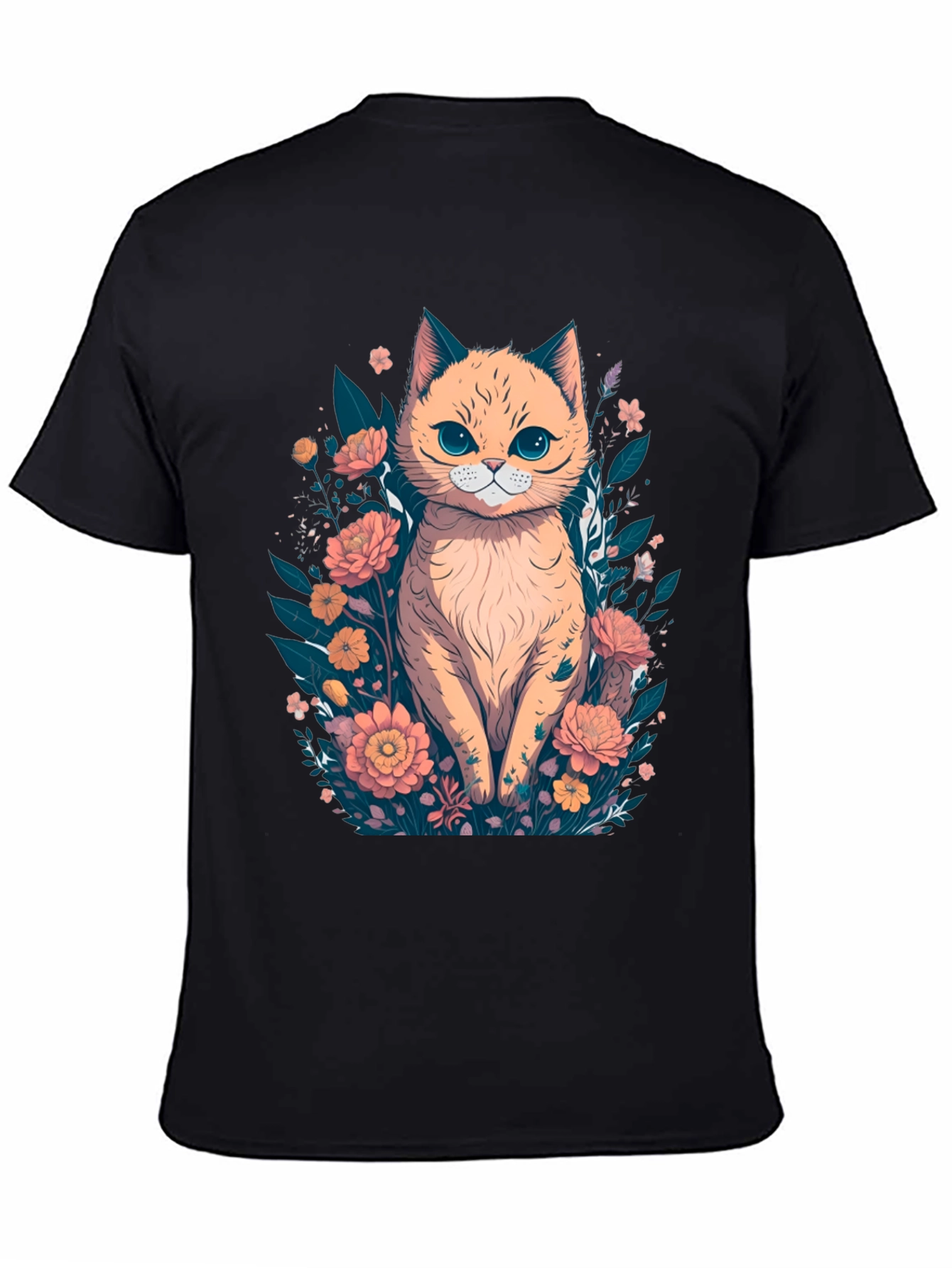 Cat & Floral T-Shirt - Stylish Graphic Tee