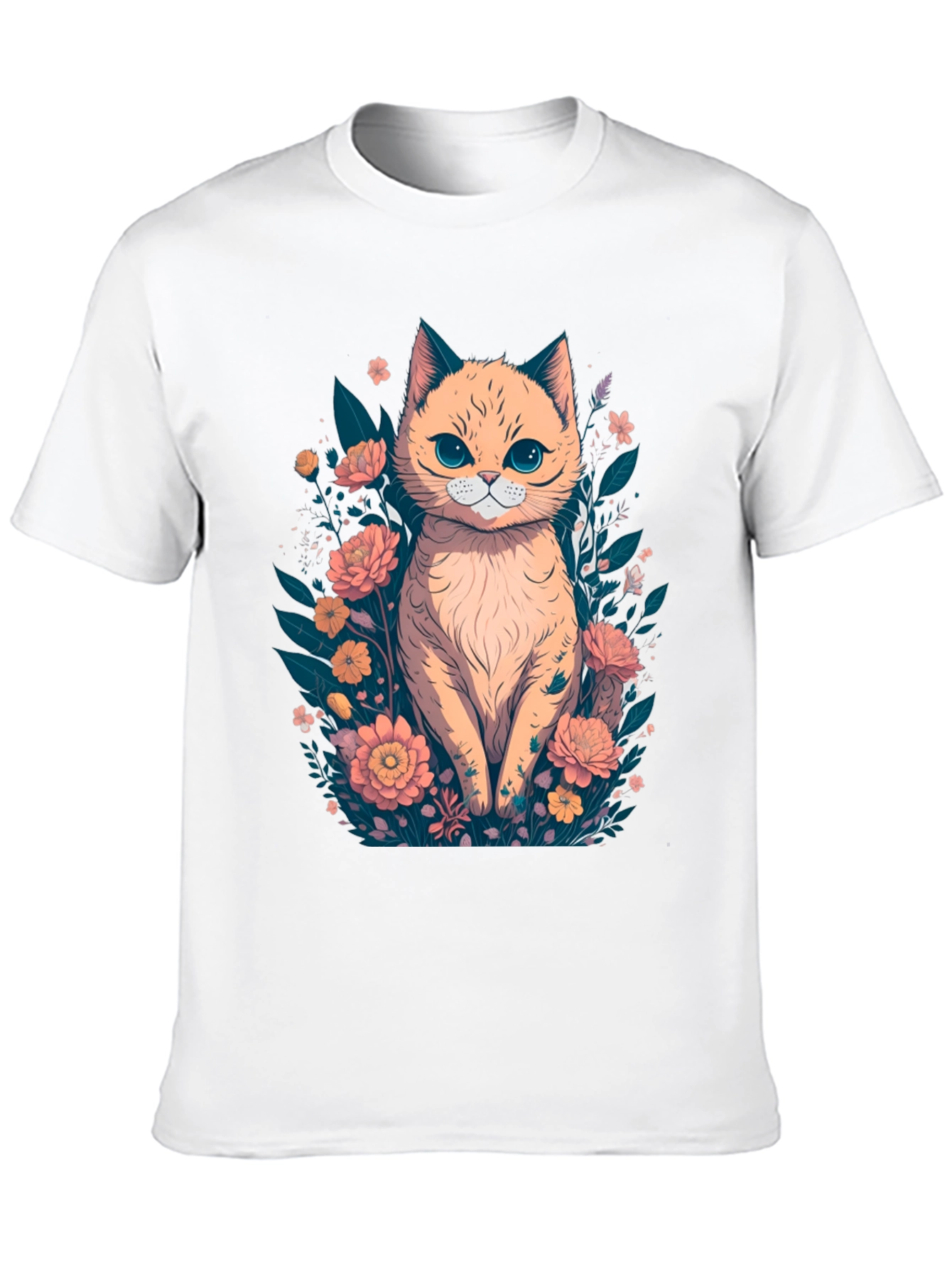 Cat & Floral T-Shirt - Stylish Graphic Tee