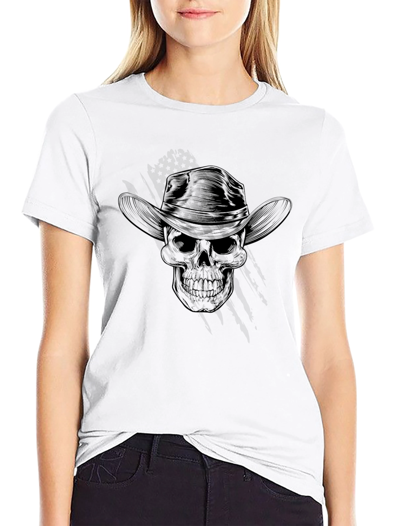 Skull Cowboy Hat Graphic Tee