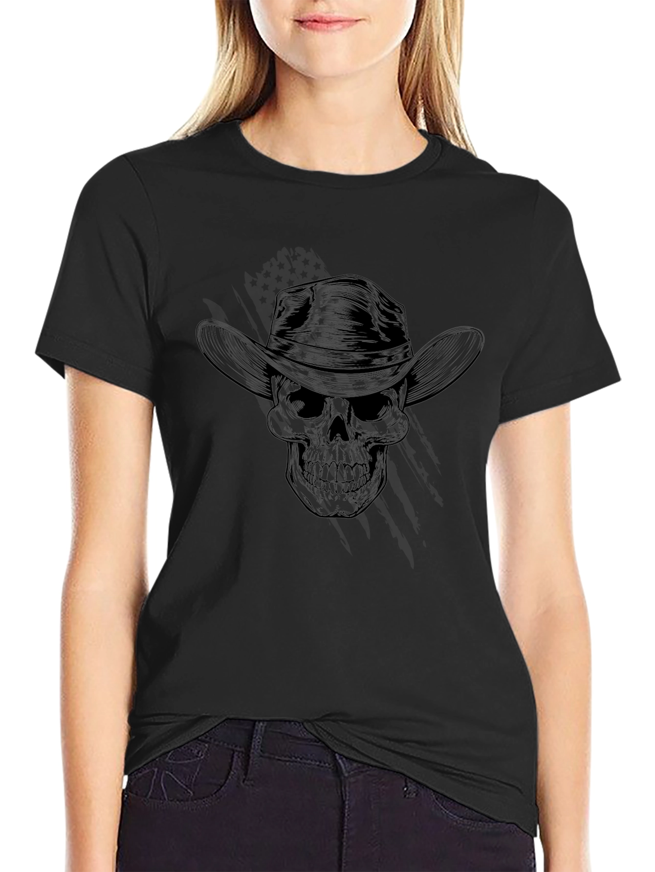 Skull Cowboy Hat Graphic Tee
