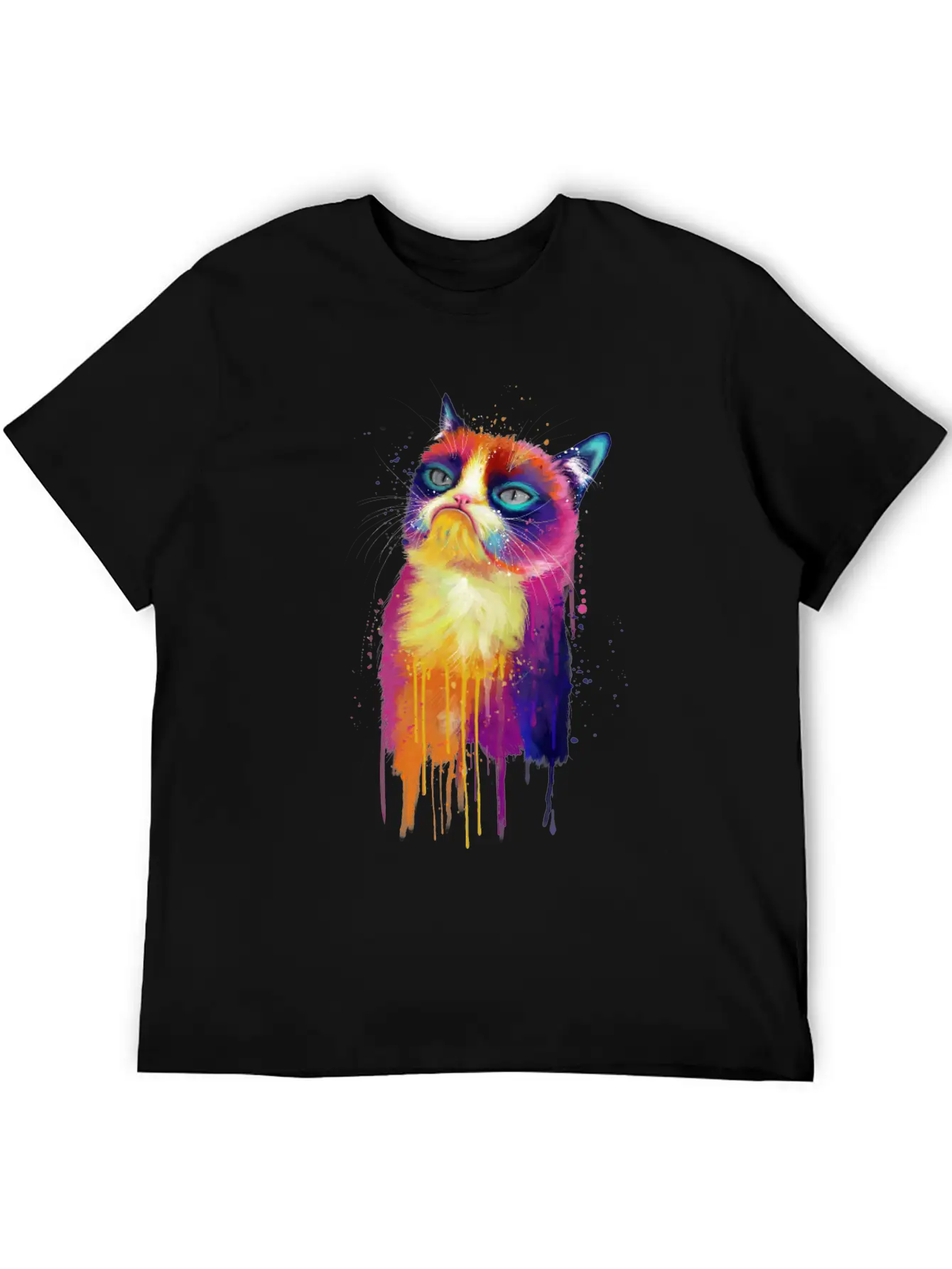 Rainbow Grumpy Kitty Painting Lightweight Cotton T-Shirt – Daily Comfort Graphic Shirt