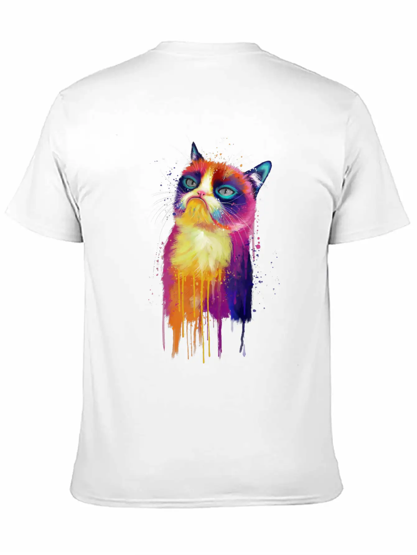 Rainbow Grumpy Kitty Painting Lightweight Cotton T-Shirt – Daily Comfort Graphic Shirt