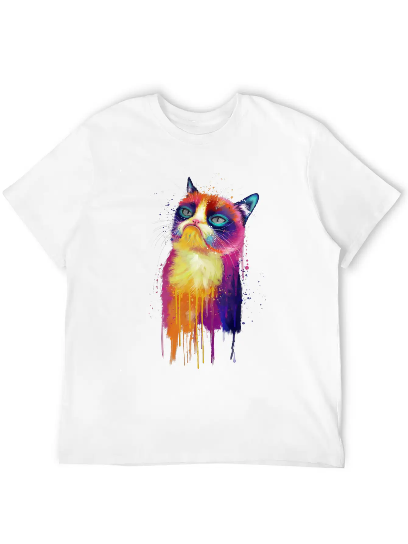 Rainbow Grumpy Kitty Painting Lightweight Cotton T-Shirt – Daily Comfort Graphic Shirt