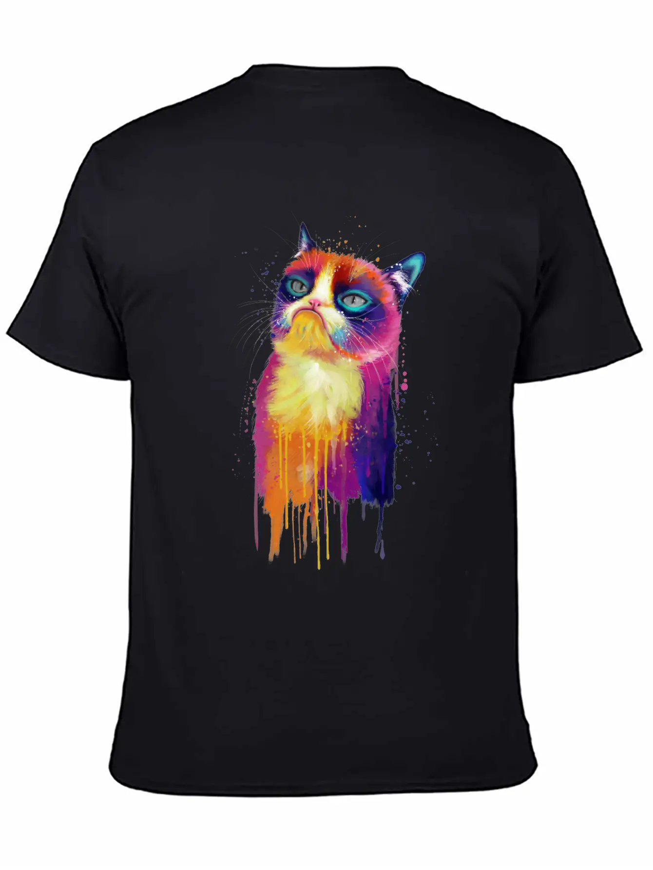 Rainbow Grumpy Kitty Painting Lightweight Cotton T-Shirt – Daily Comfort Graphic Shirt