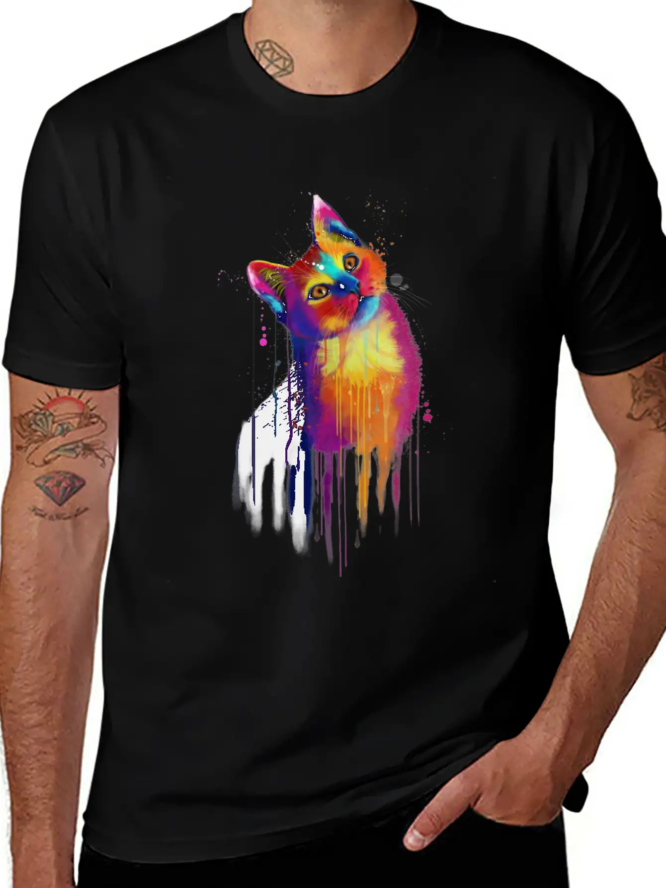Rainbow Kitty Painting Lightweight Cotton T-Shirt – Daily Comfort Graphic Shirt
