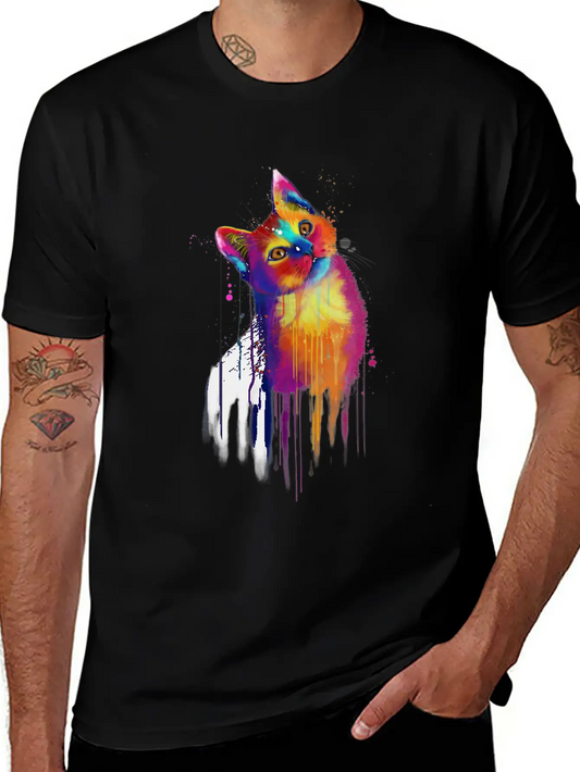 Rainbow Kitty Painting Lightweight Cotton T-Shirt – Daily Comfort Graphic Shirt