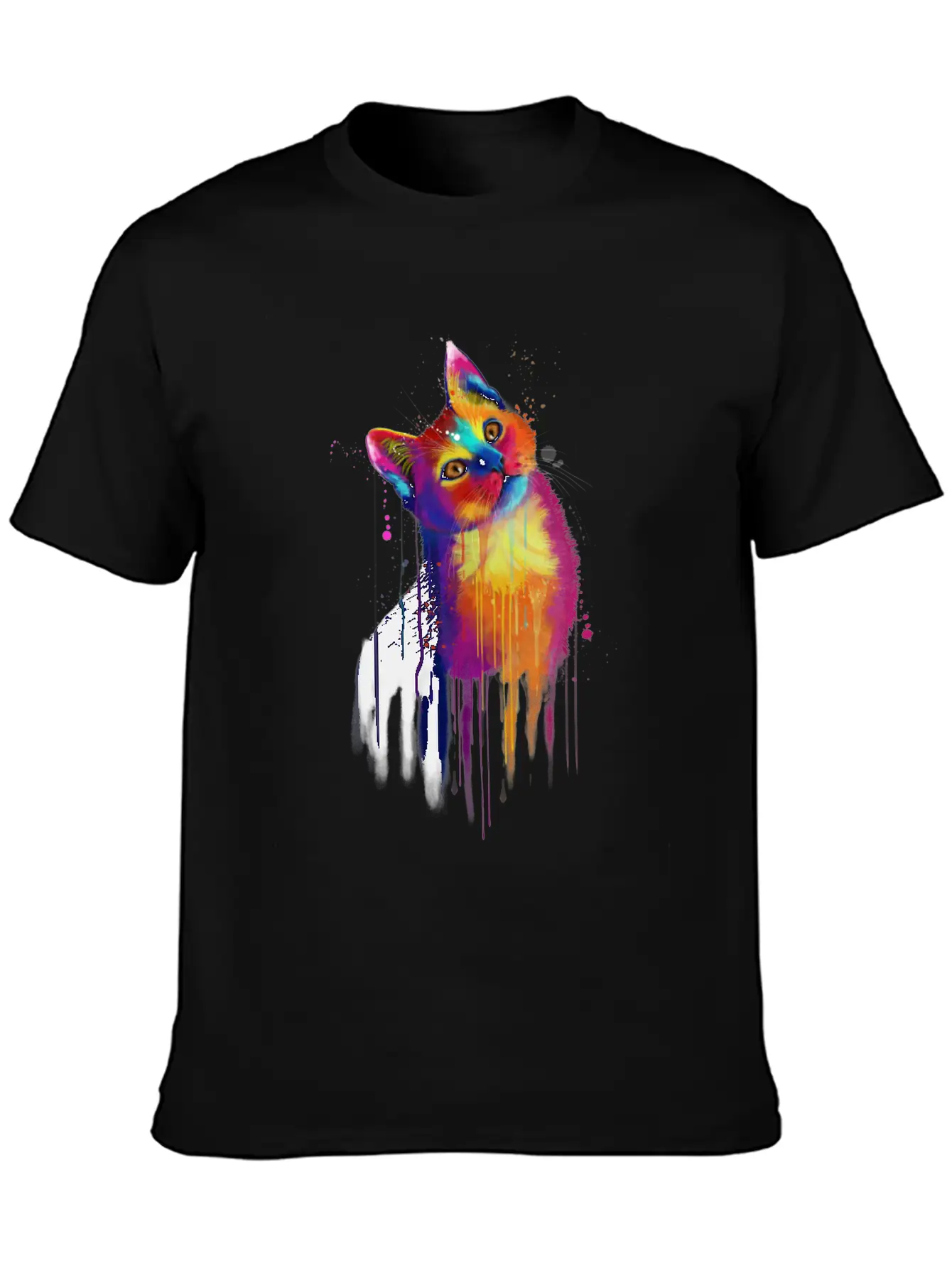 Rainbow Kitty Painting Lightweight Cotton T-Shirt – Daily Comfort Graphic Shirt