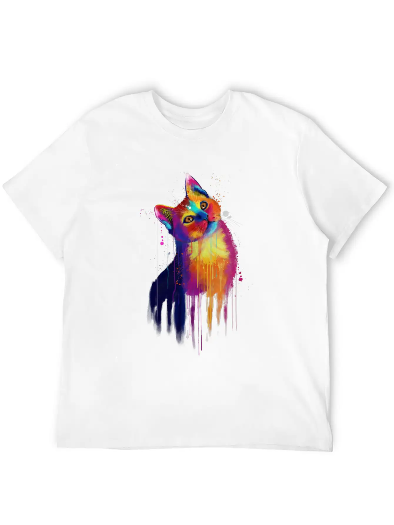 Rainbow Kitty Painting Lightweight Cotton T-Shirt – Daily Comfort Graphic Shirt