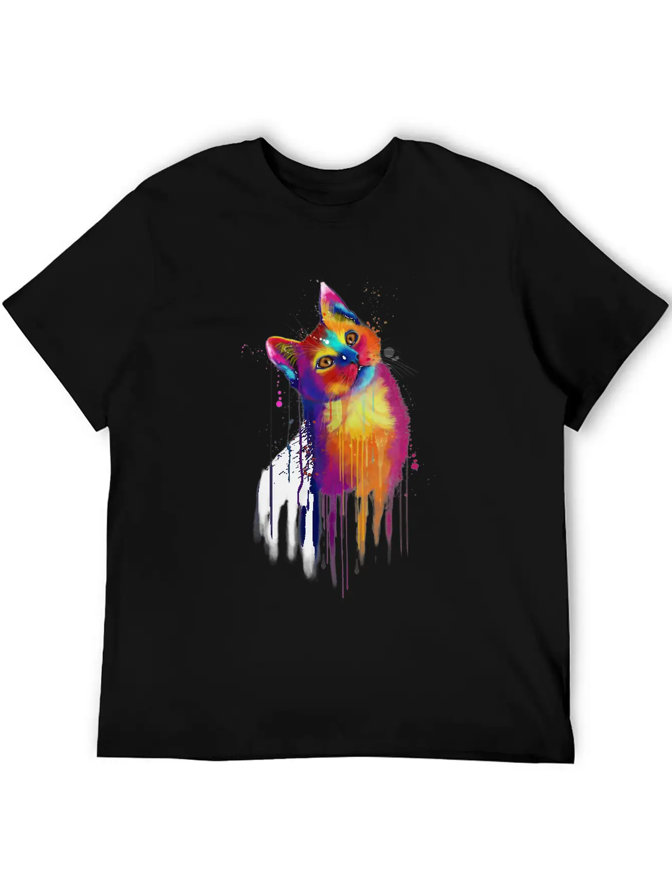 Rainbow Kitty Painting Lightweight Cotton T-Shirt – Daily Comfort Graphic Shirt