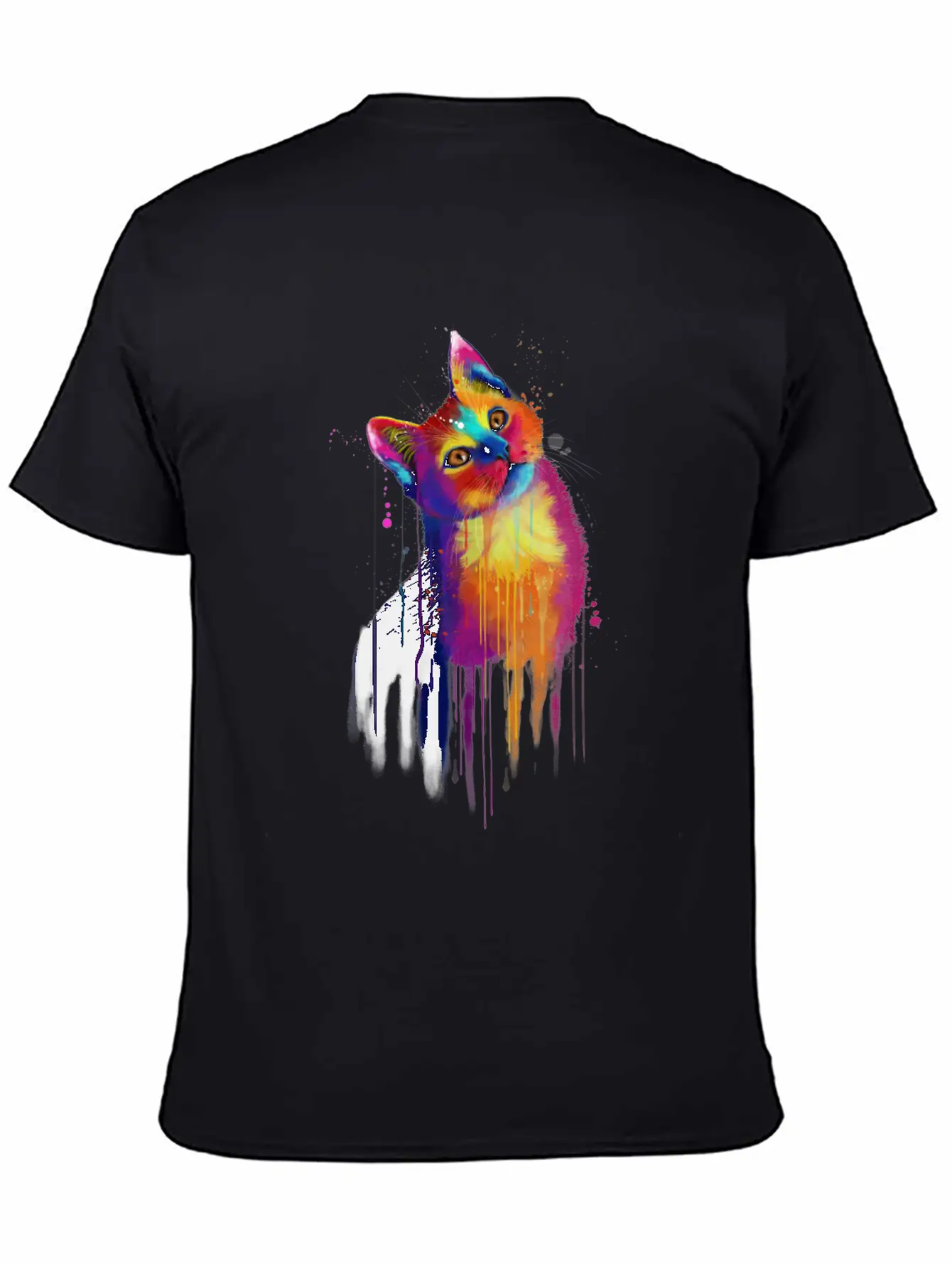 Rainbow Kitty Painting Lightweight Cotton T-Shirt – Daily Comfort Graphic Shirt