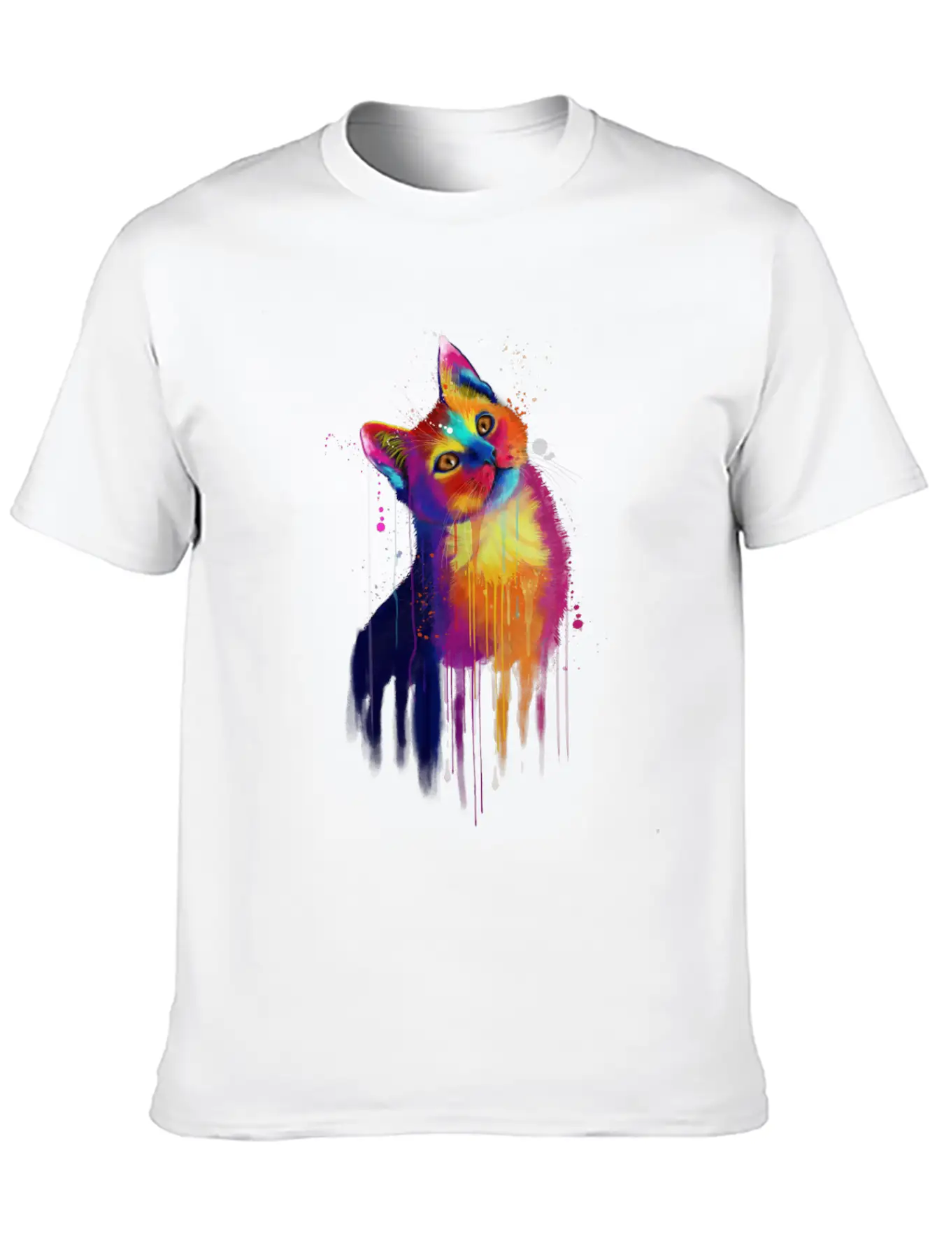 Rainbow Kitty Painting Lightweight Cotton T-Shirt – Daily Comfort Graphic Shirt